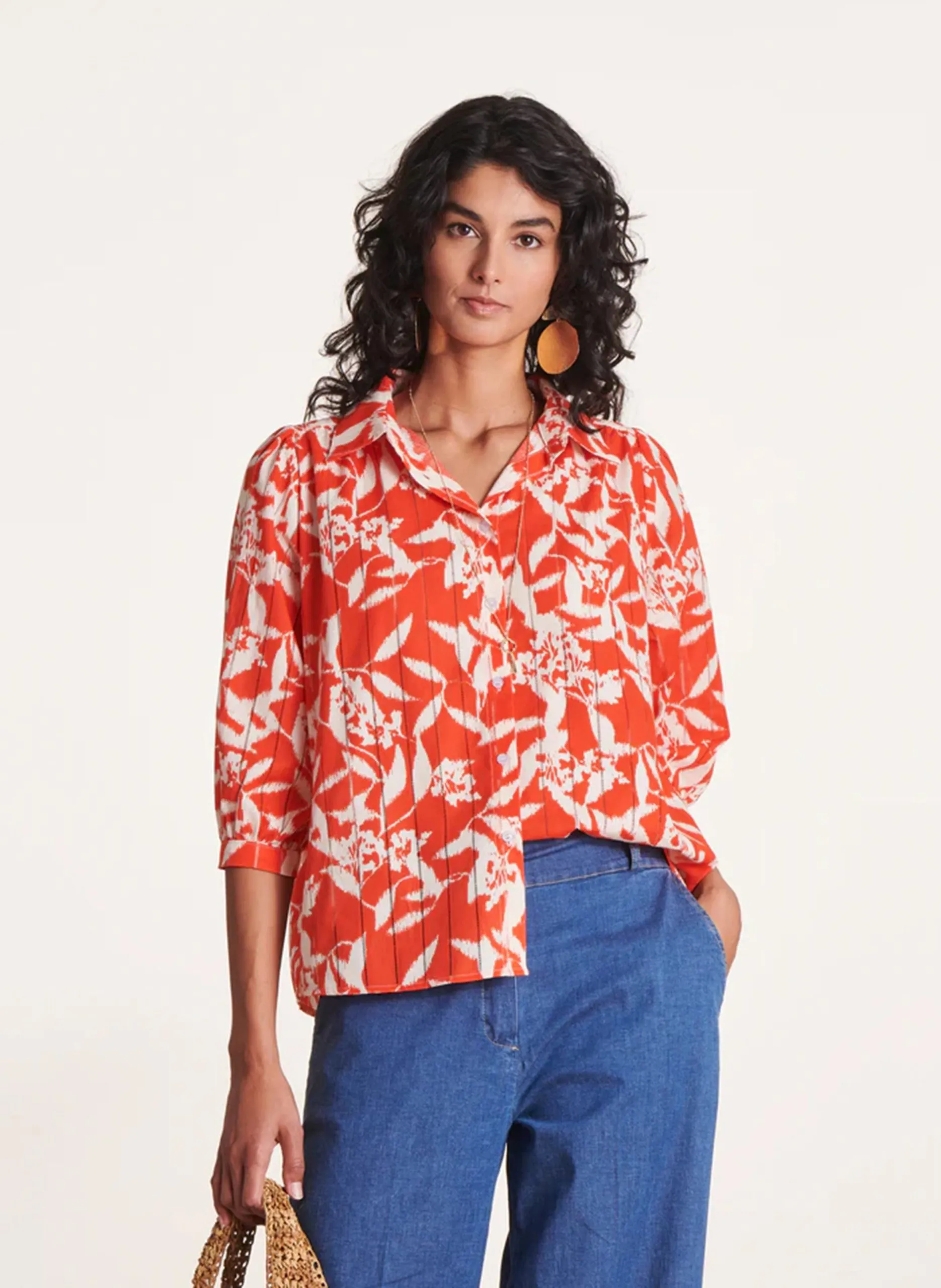 Weites Hemd mit klassischem Kragen aus Bio-Baumwolle Rot