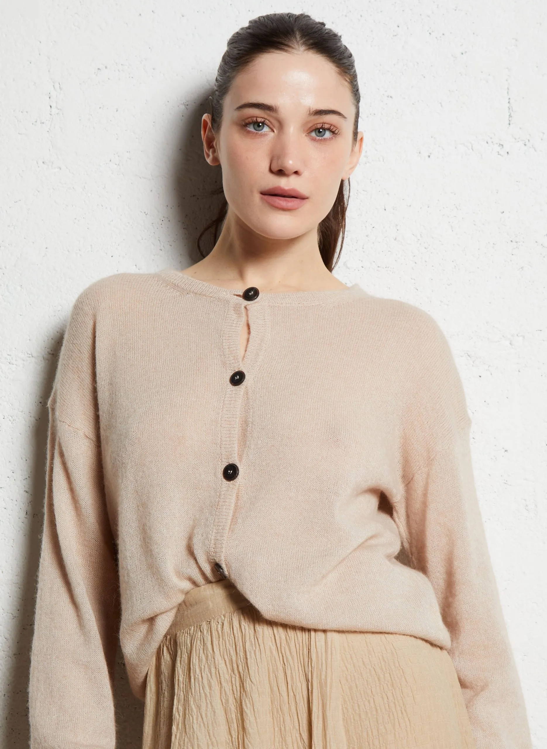 Alpaka- und Baumwoll-Cardigan Weiss