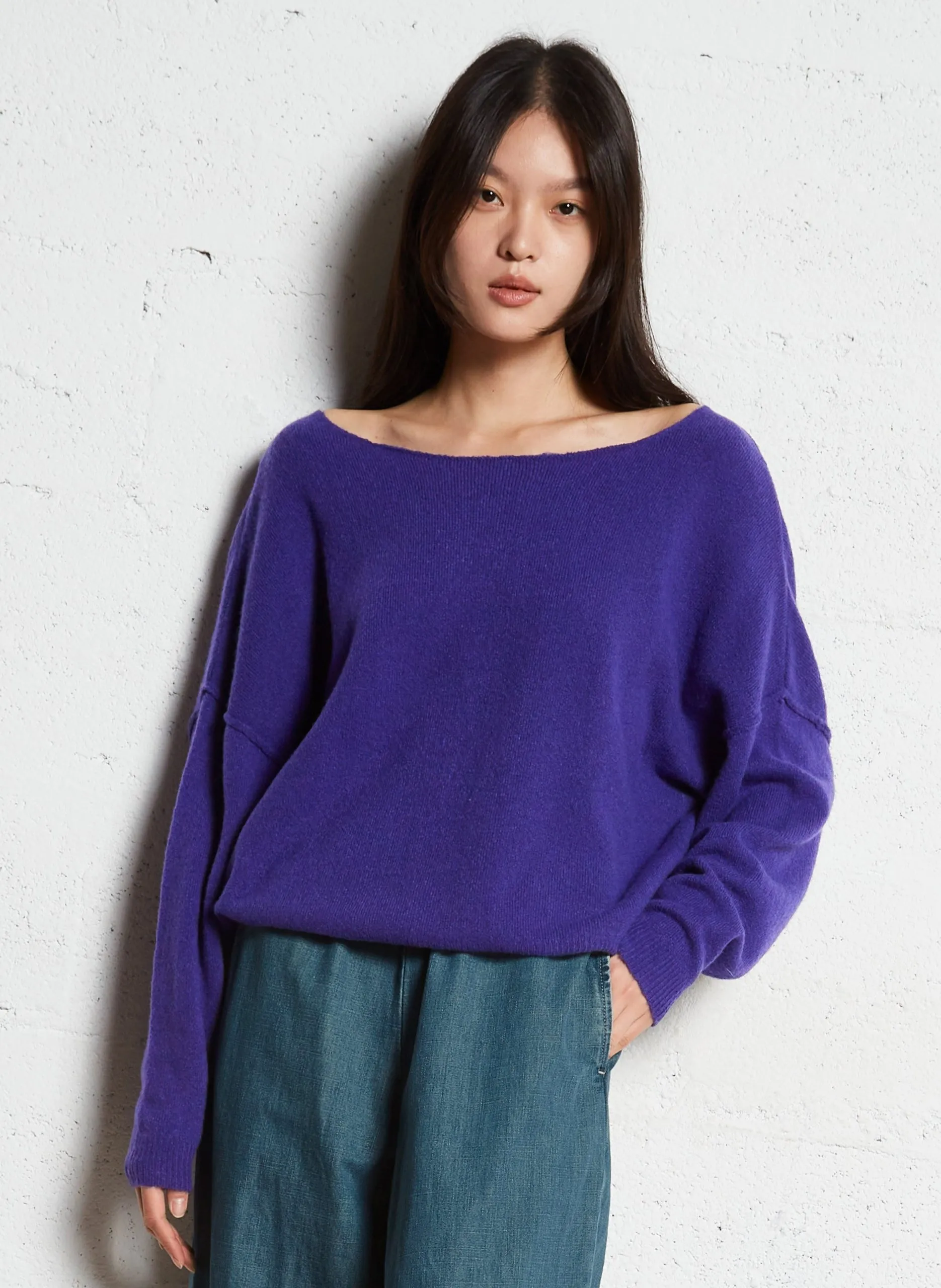 Wollmix-Pullover mit U-Boot-Ausschnitt Violett DAMSVILLE