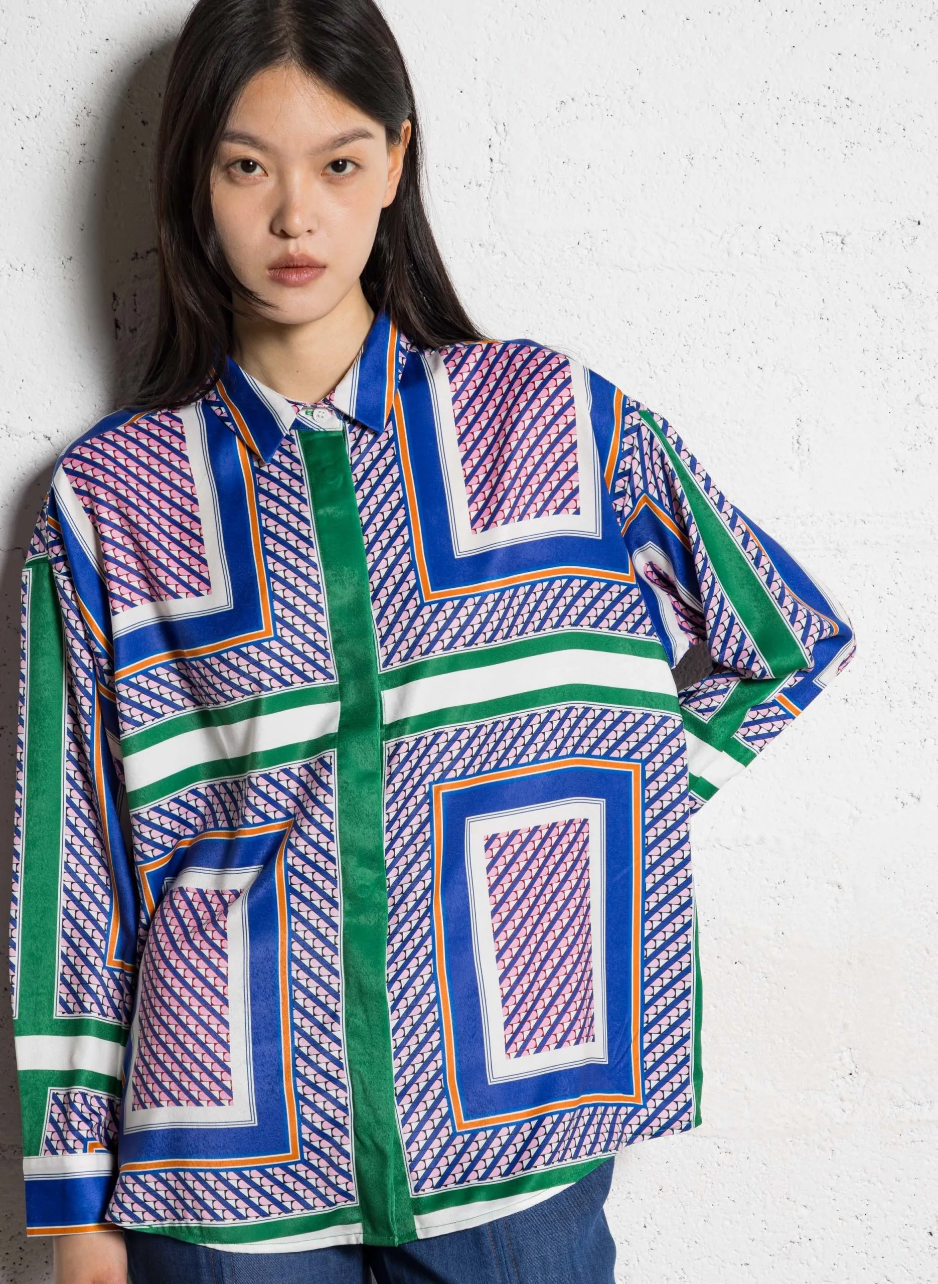 Weite Baumwollbluse mit klassischem Kragen und Streifen Mehrfarbig CLONY