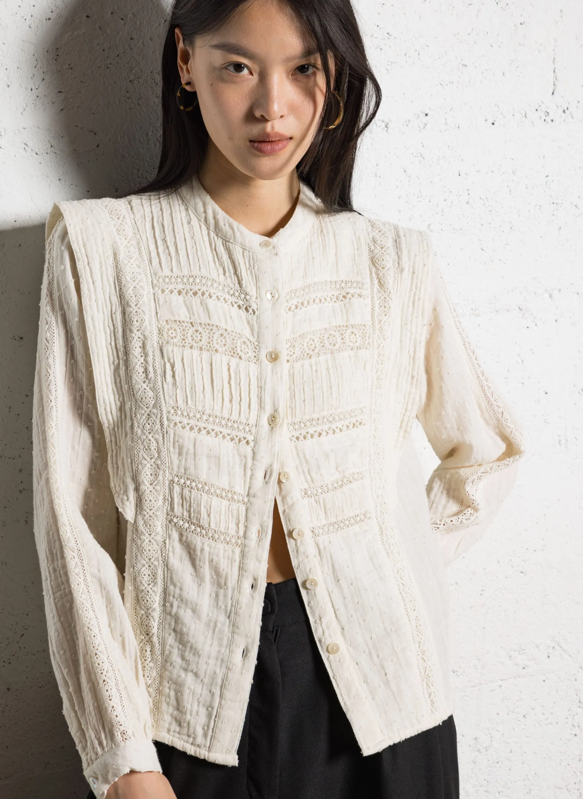 Rundhalsbluse aus Baumwolle Weiss ROMANTIC DREAM BLANCA