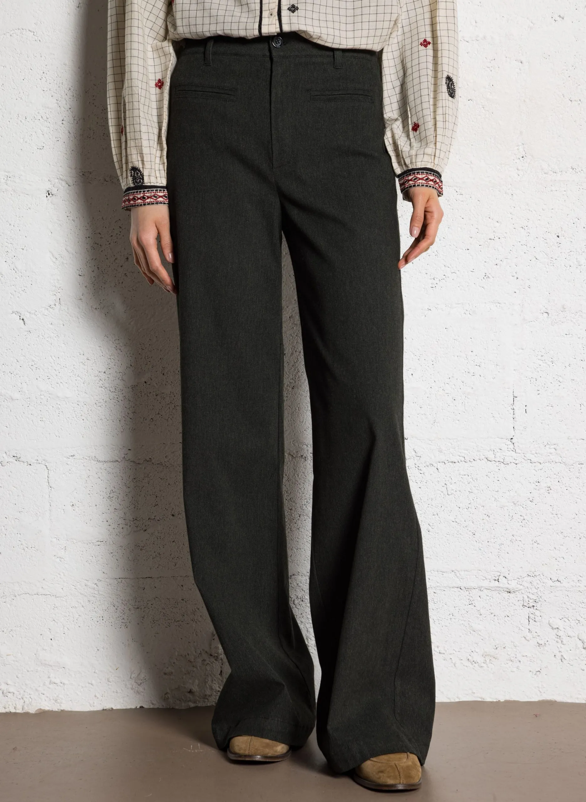 Gerade geschnittene Jacquardhose mit hohem Bund Schwarz HERITAGE CARLO