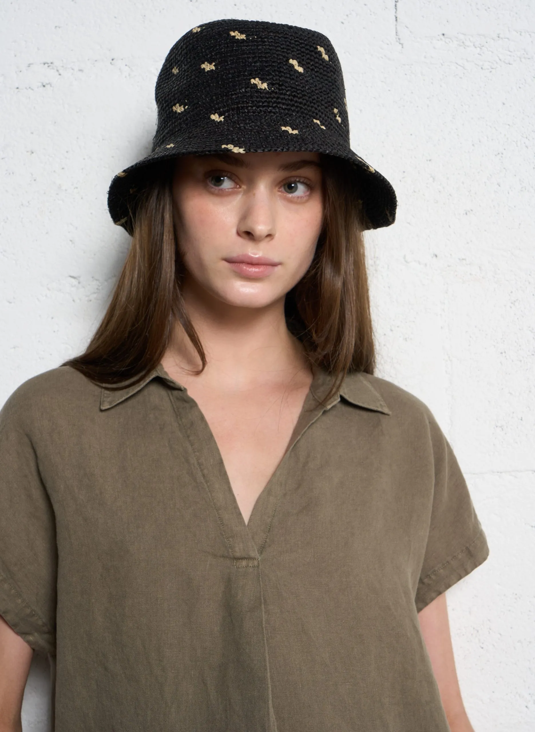 Verstellbarer Jacquard-Hut aus Bast Schwarz COME