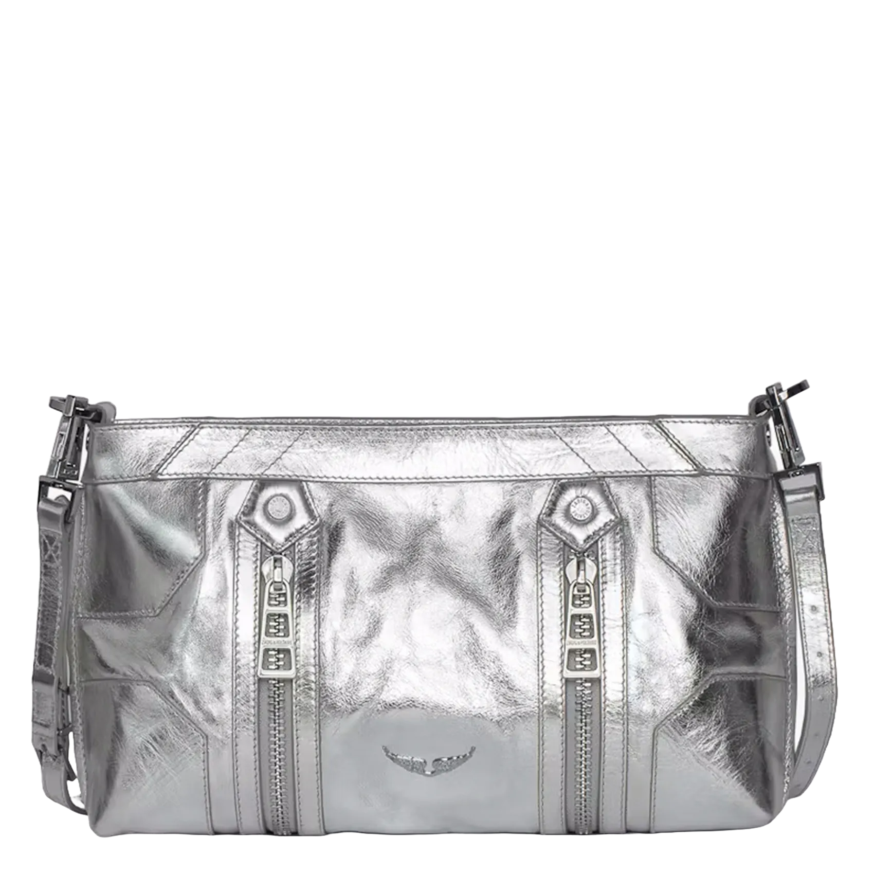 Schultertasche aus Leder mit Metallic-Effekt Grau SUNNY MOODY