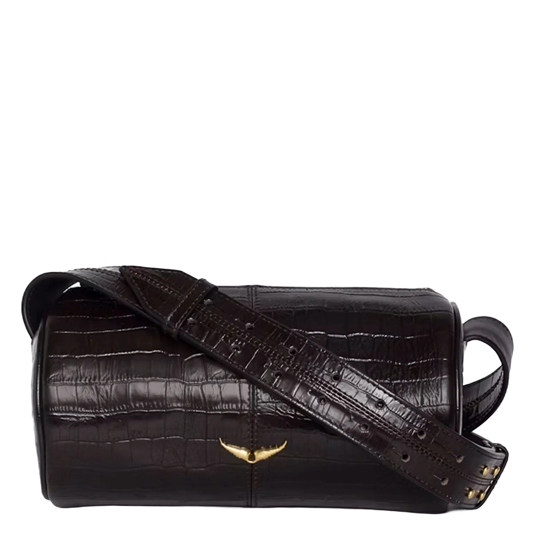 Schultertasche aus Leder mit Kroko-Prägung Braun LE DOUDOU