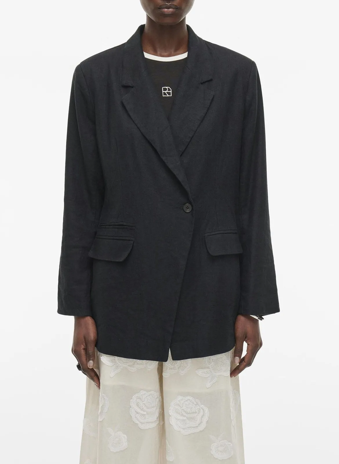 Blazer aus Leinen-Mix Schwarz