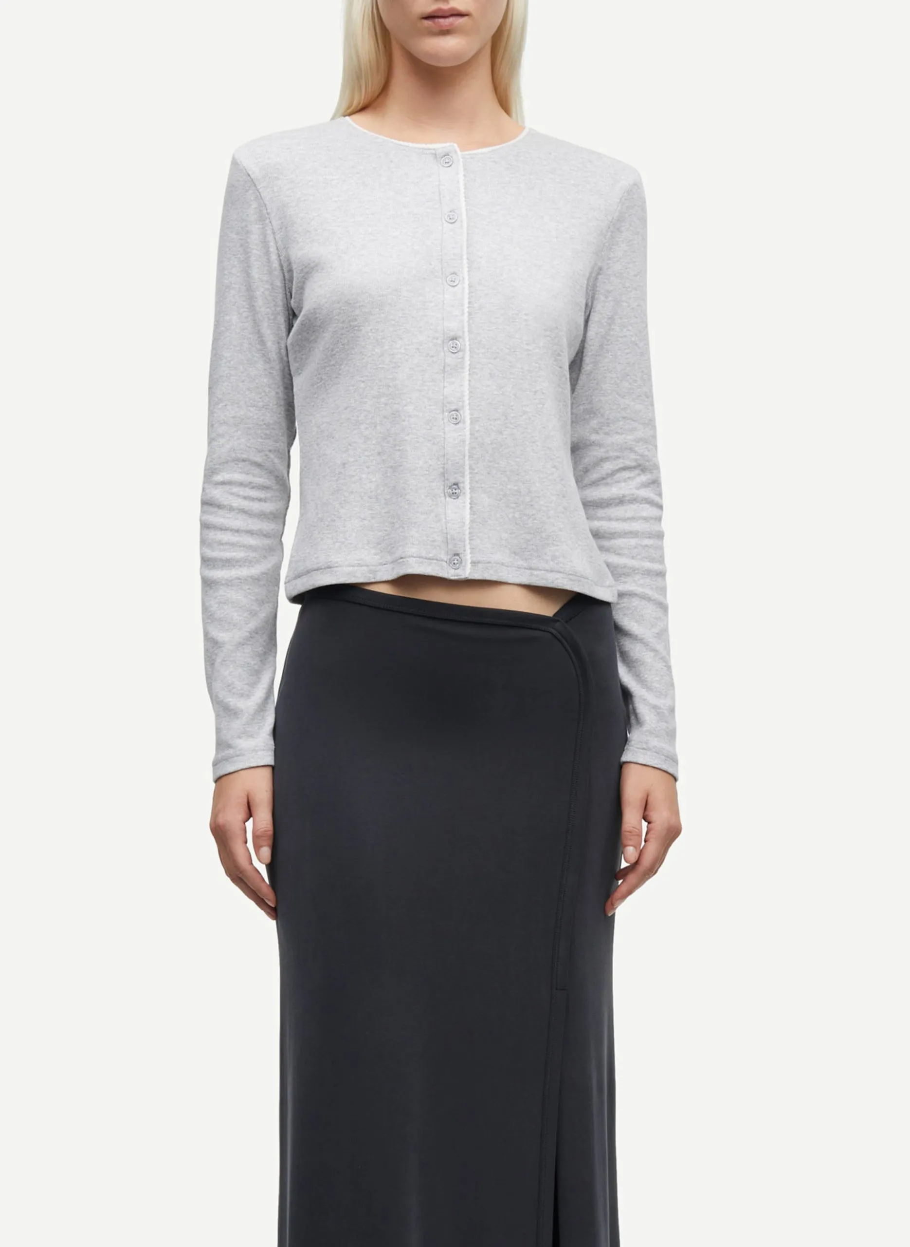 Strickjacke aus Bio-Baumwoll-Mix mit Rundhalsausschnitt Silber SAJUNE LS