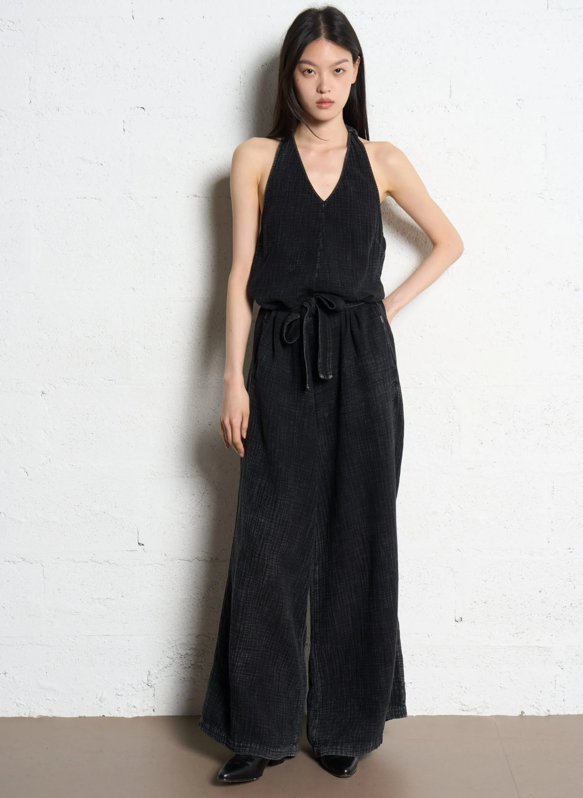 Gerade geschnittener Jumpsuit aus Baumwolle Grau