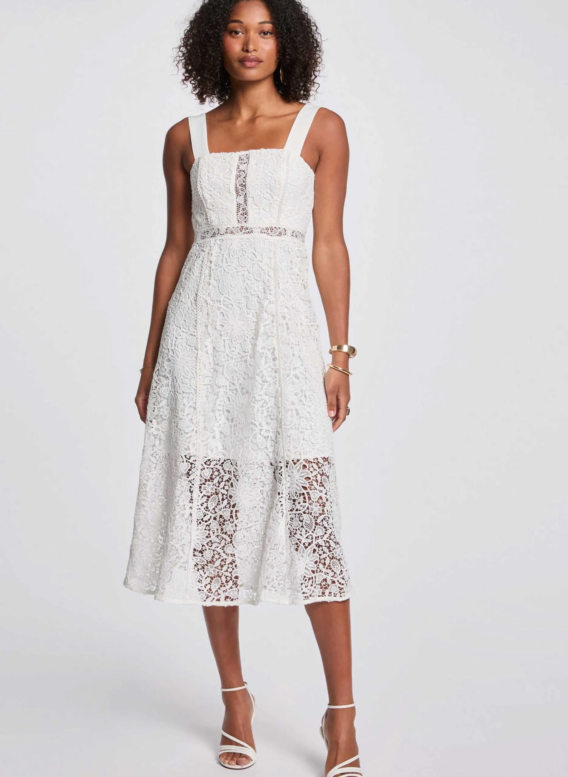 Midi-Kleid mit eckigem Ausschnitt aus Spitze Schwarz 251-ROVIDA