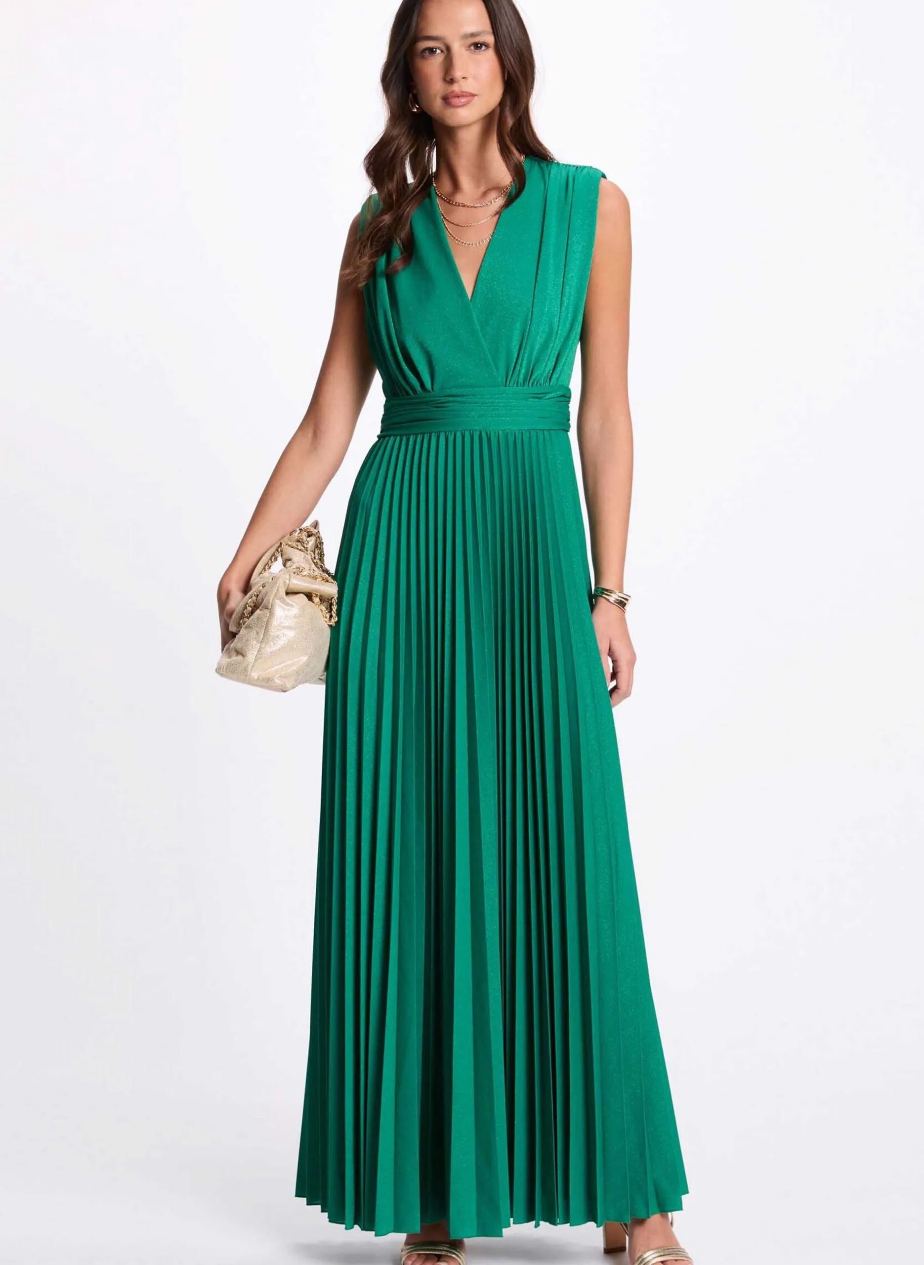 Langes Kleid mit V-Ausschnitt Grun 251-REINE1