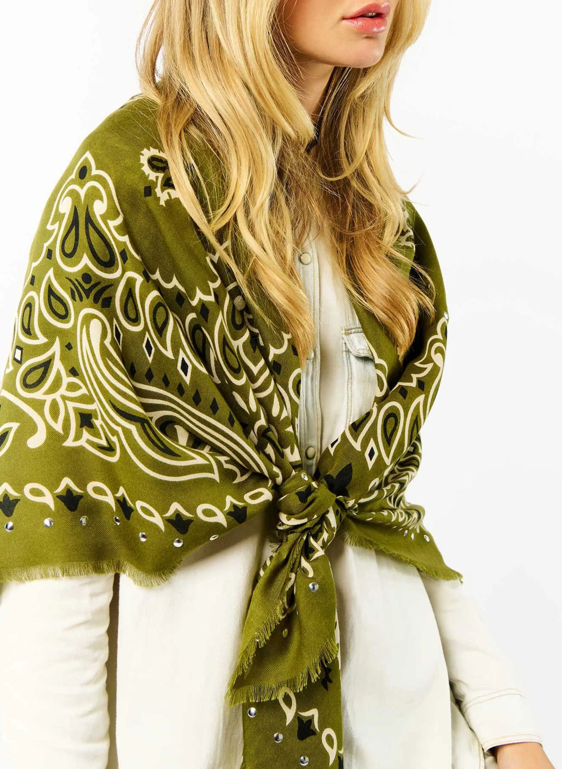 Bandana bedrucktes Tuch Khaki PAISLEY BIG