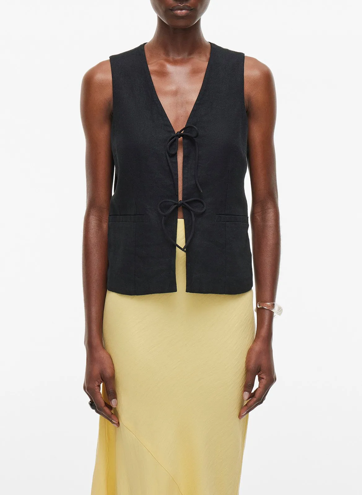 Gerade geschnittene Weste aus Leinenmischung Schwarz