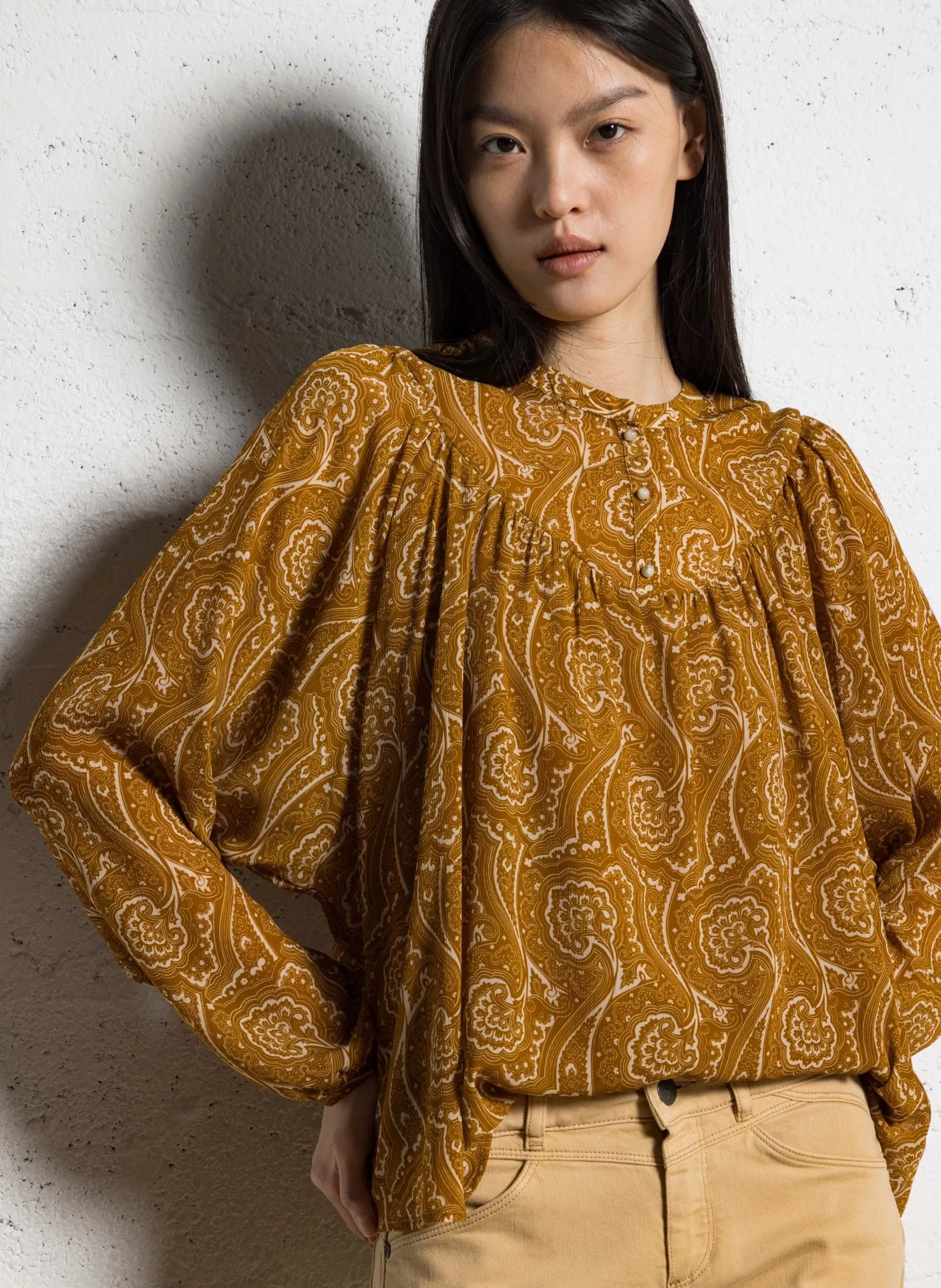 Weite Bluse mit Print Orange CHIKATO