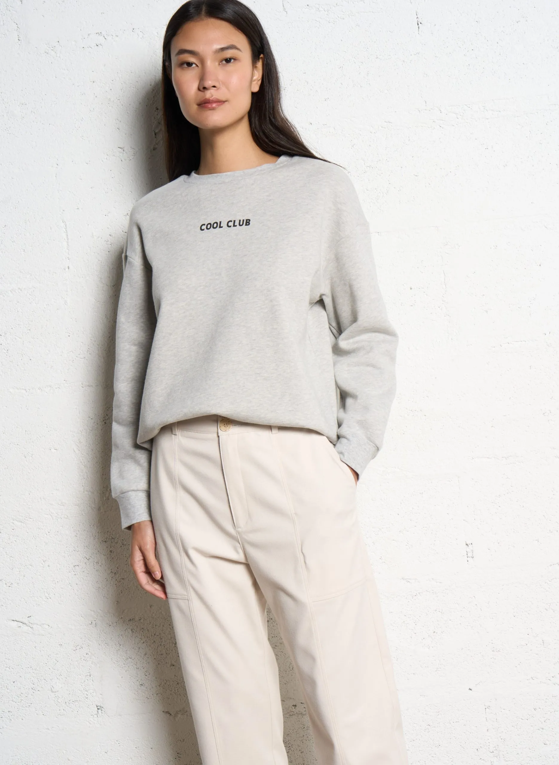Maxi-Fleece-Sweatshirt mit Rückenmotiv Grau