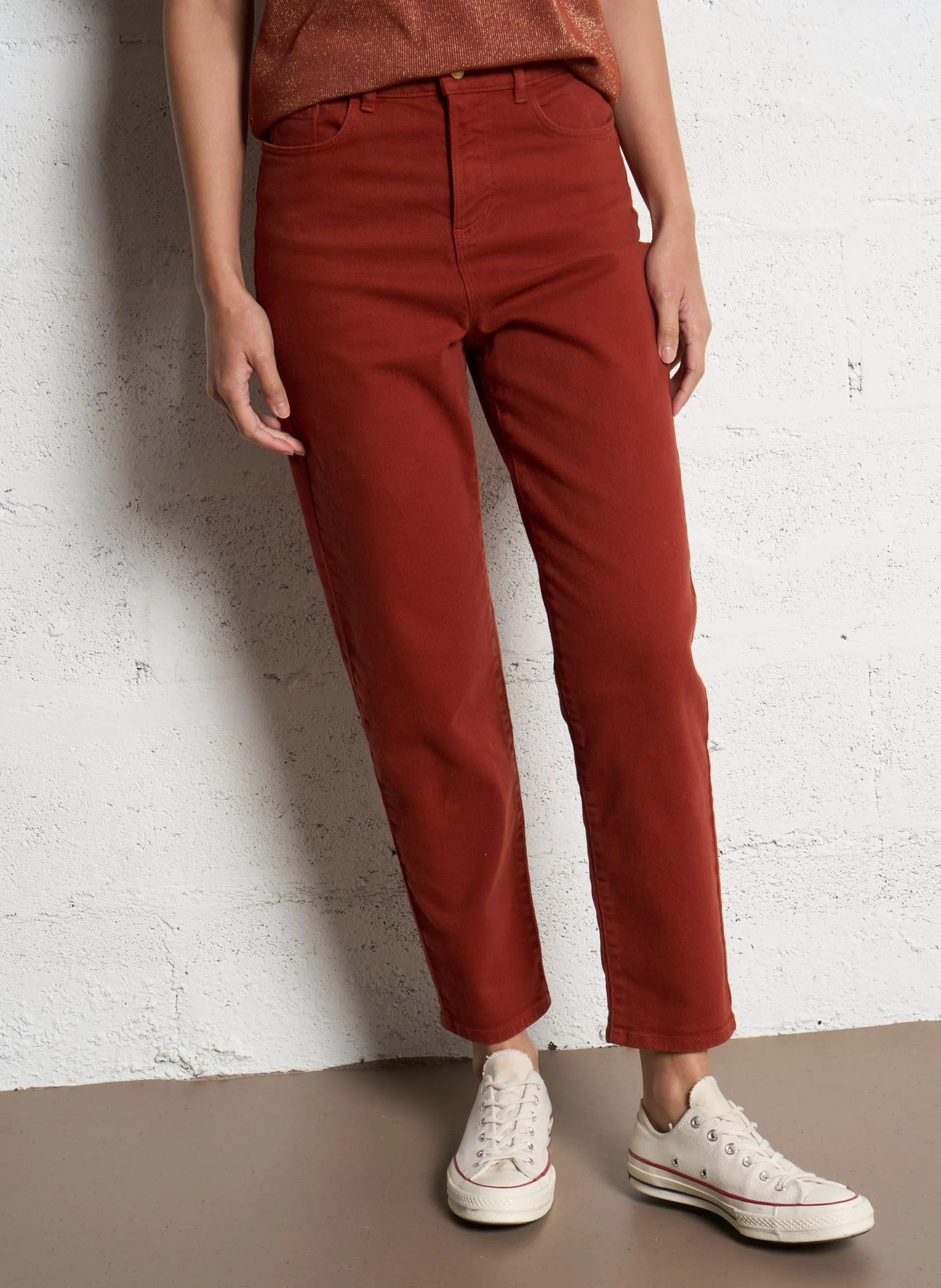 High Waist Slim Fit Jeans aus Baumwoll-Mix Rot