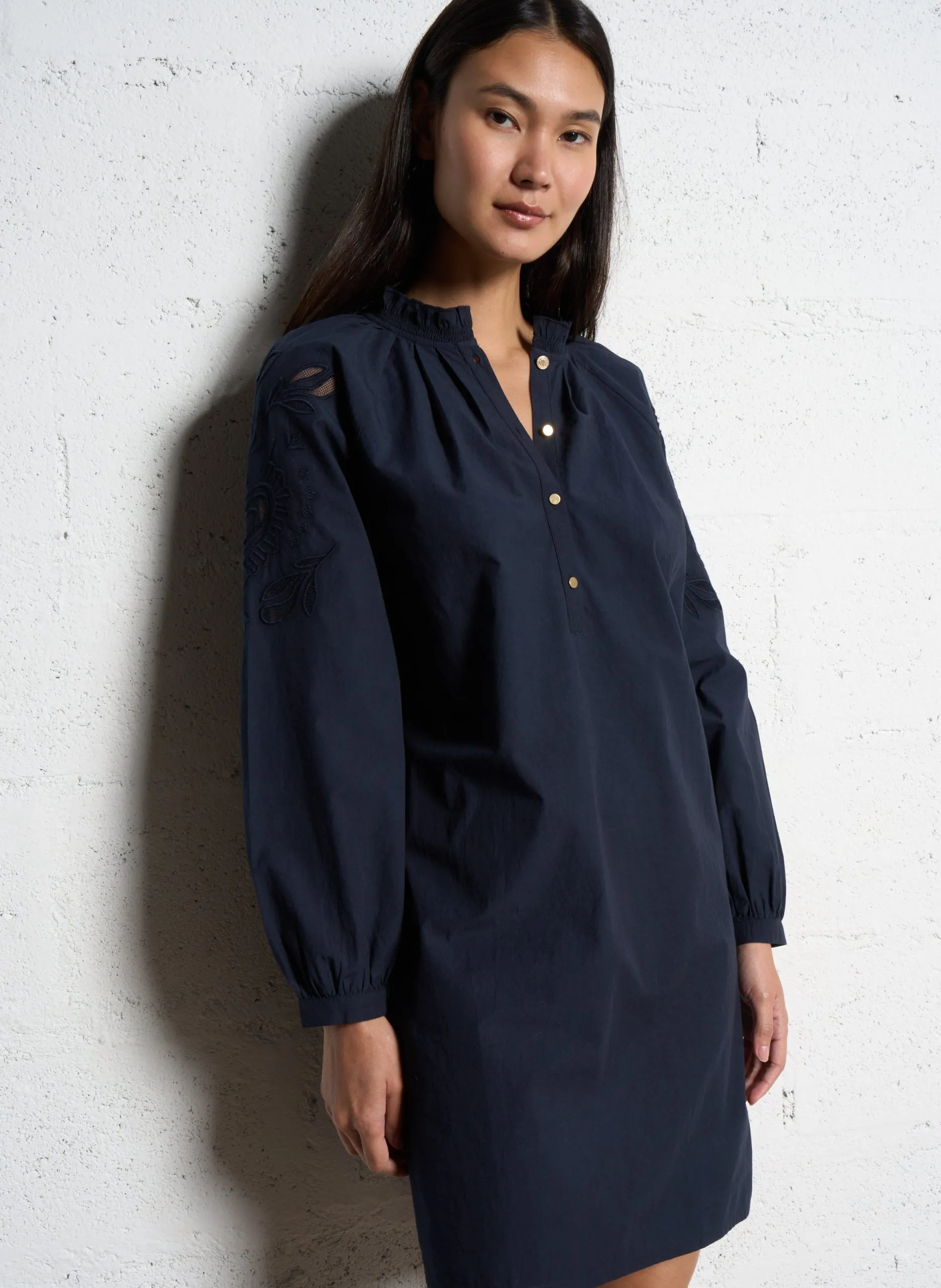 Gerade geschnittenes Baumwollkleid Blau