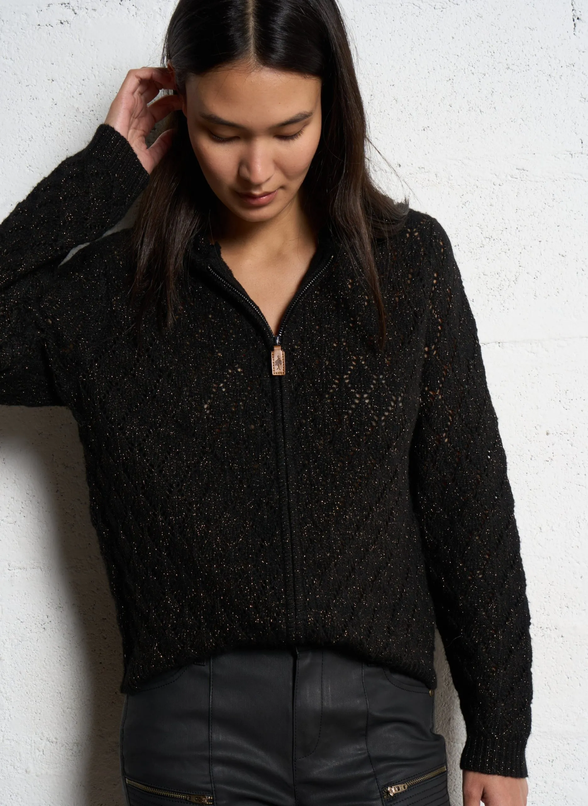 Cardigan mit Rundhalsausschnitt Schwarz TIGER