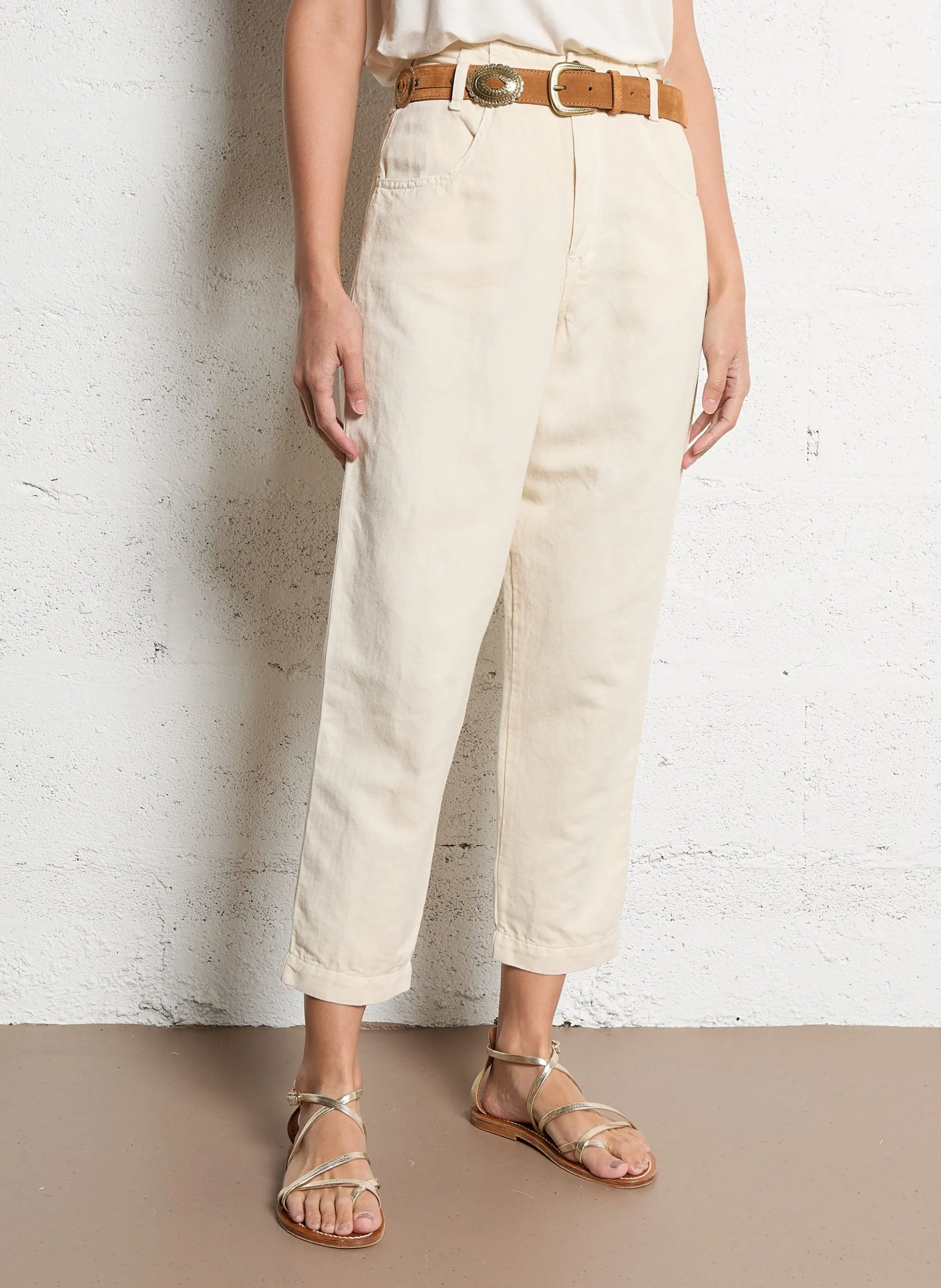 Karottenhose aus Leinen und Viskose Weiss V TEDDY