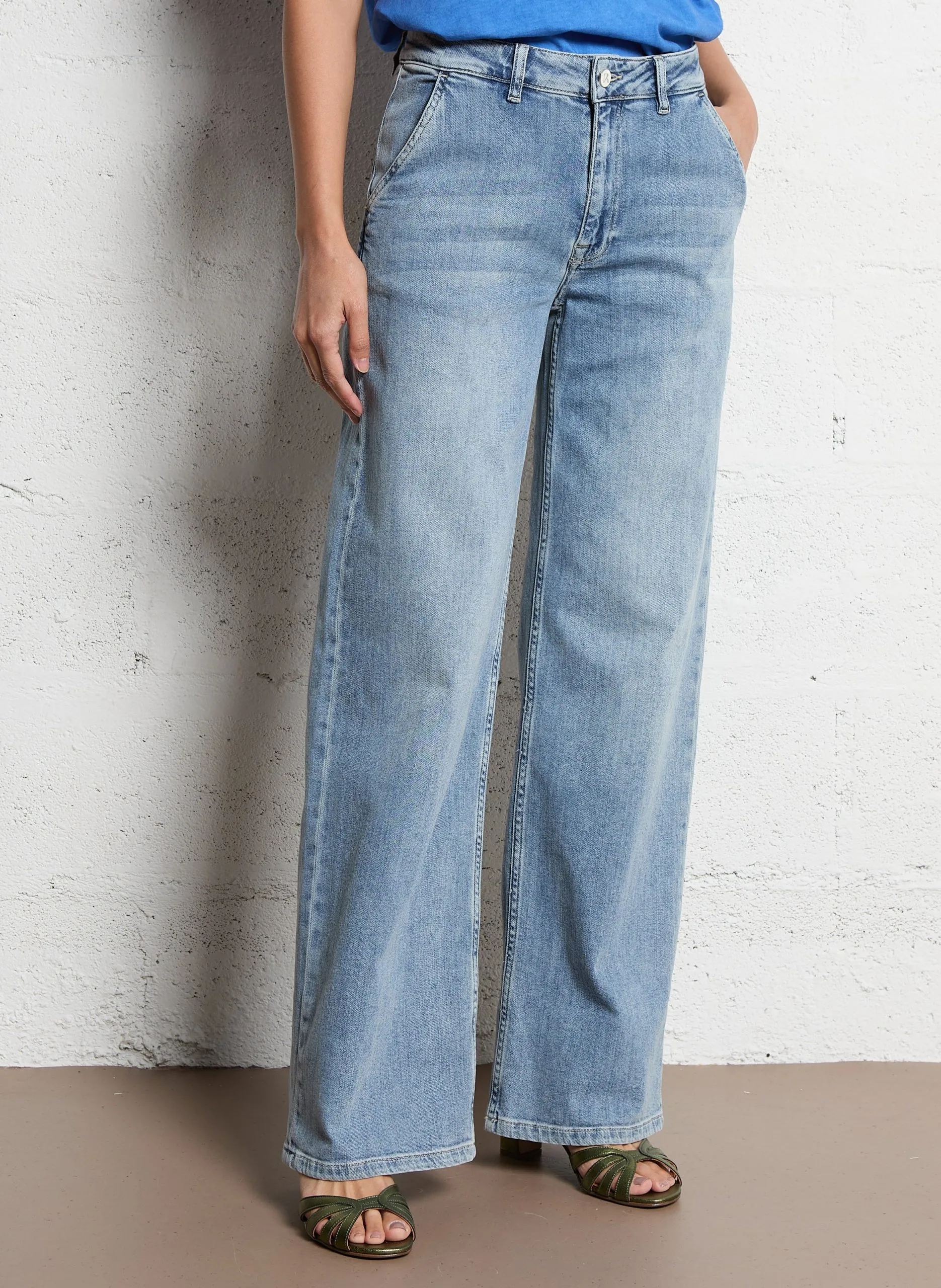 Weite High Waist Jeans aus Baumwoll-Mix Blau POM