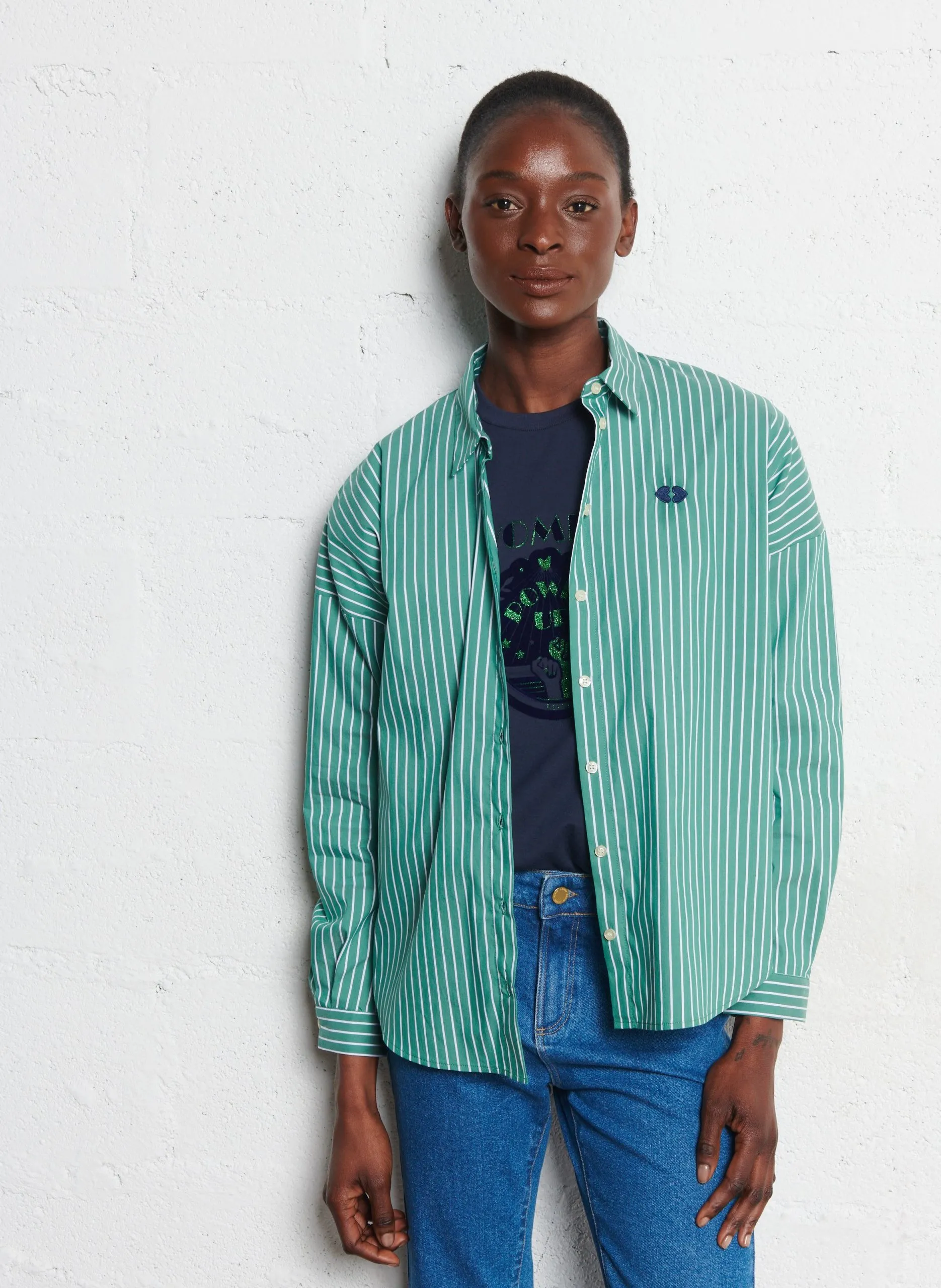 Bluse aus Baumwoll-Mix mit klassischem Kragen Grun