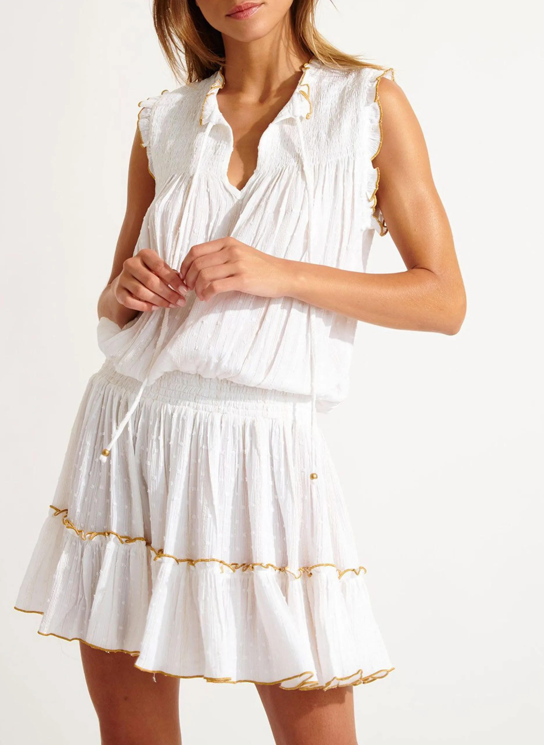 Kurzkleid mit viktorianischem Kragen Weiss ELEONOR SEALOVE