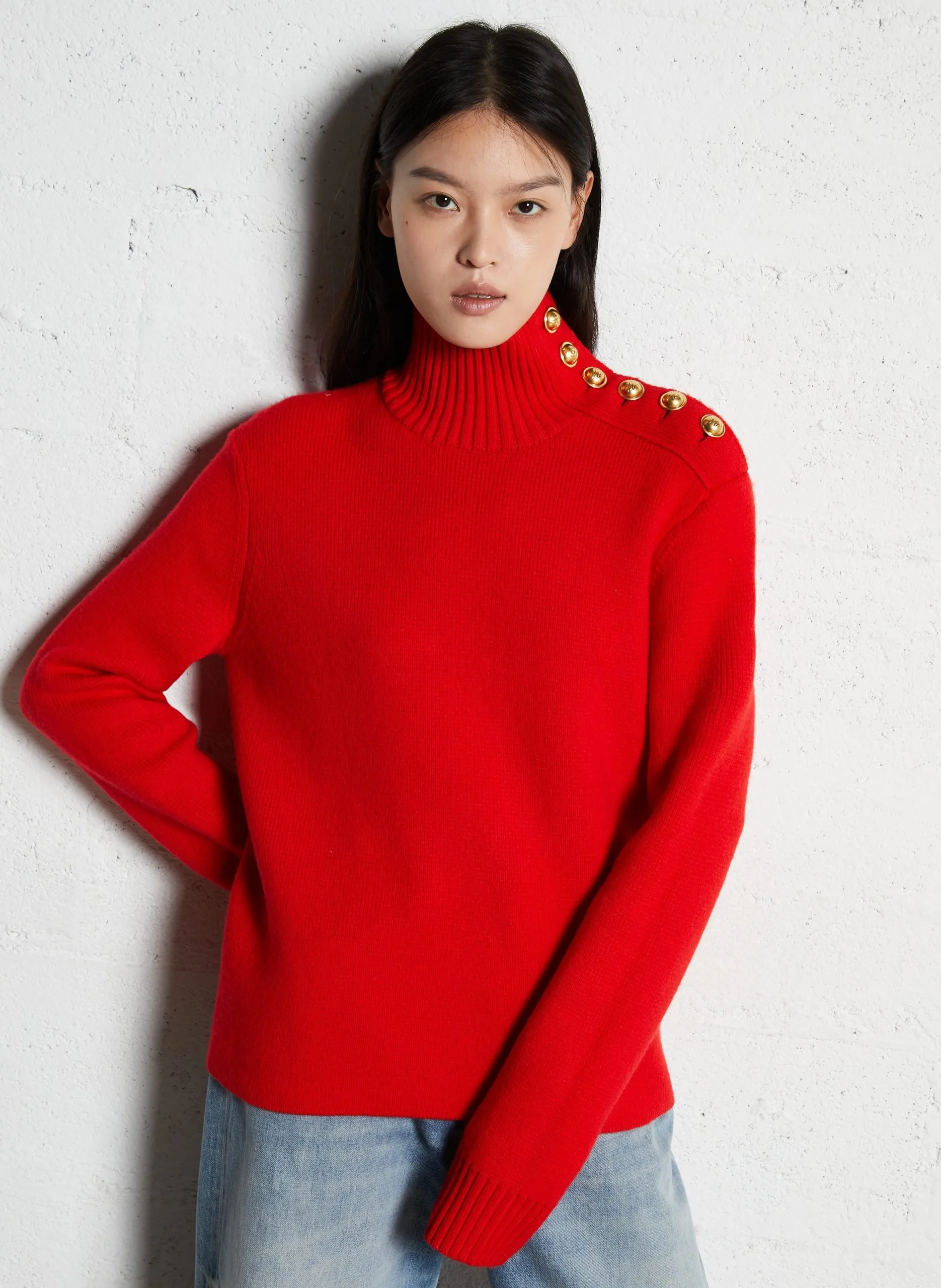 Gerade geschnittener Wollpullover Rot MAILLON