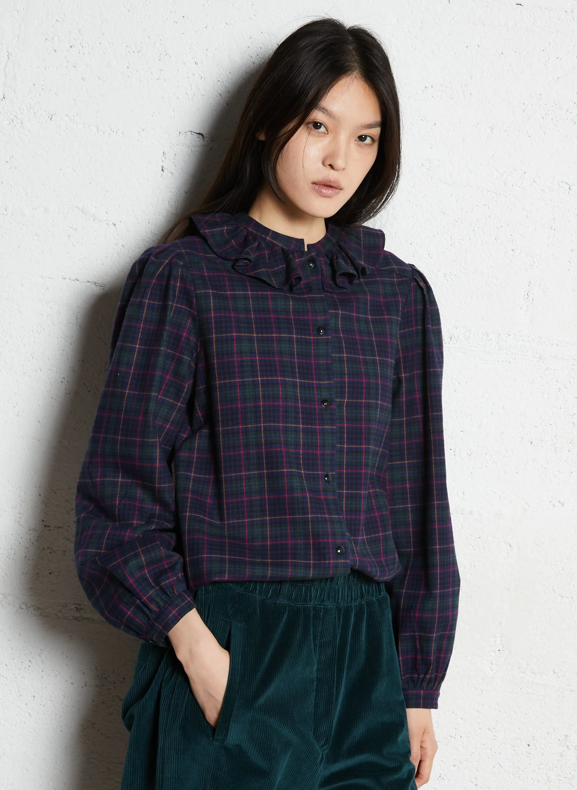 Gerade geschnittene Baumwollbluse mit Print Blau CELESTE