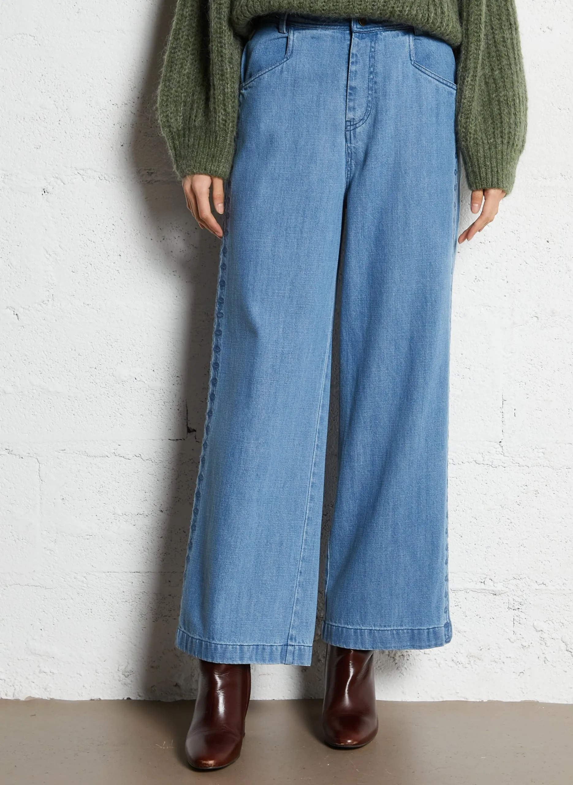 Farbige Straight Cut Jeans mit 5 Taschen Blau AGNES