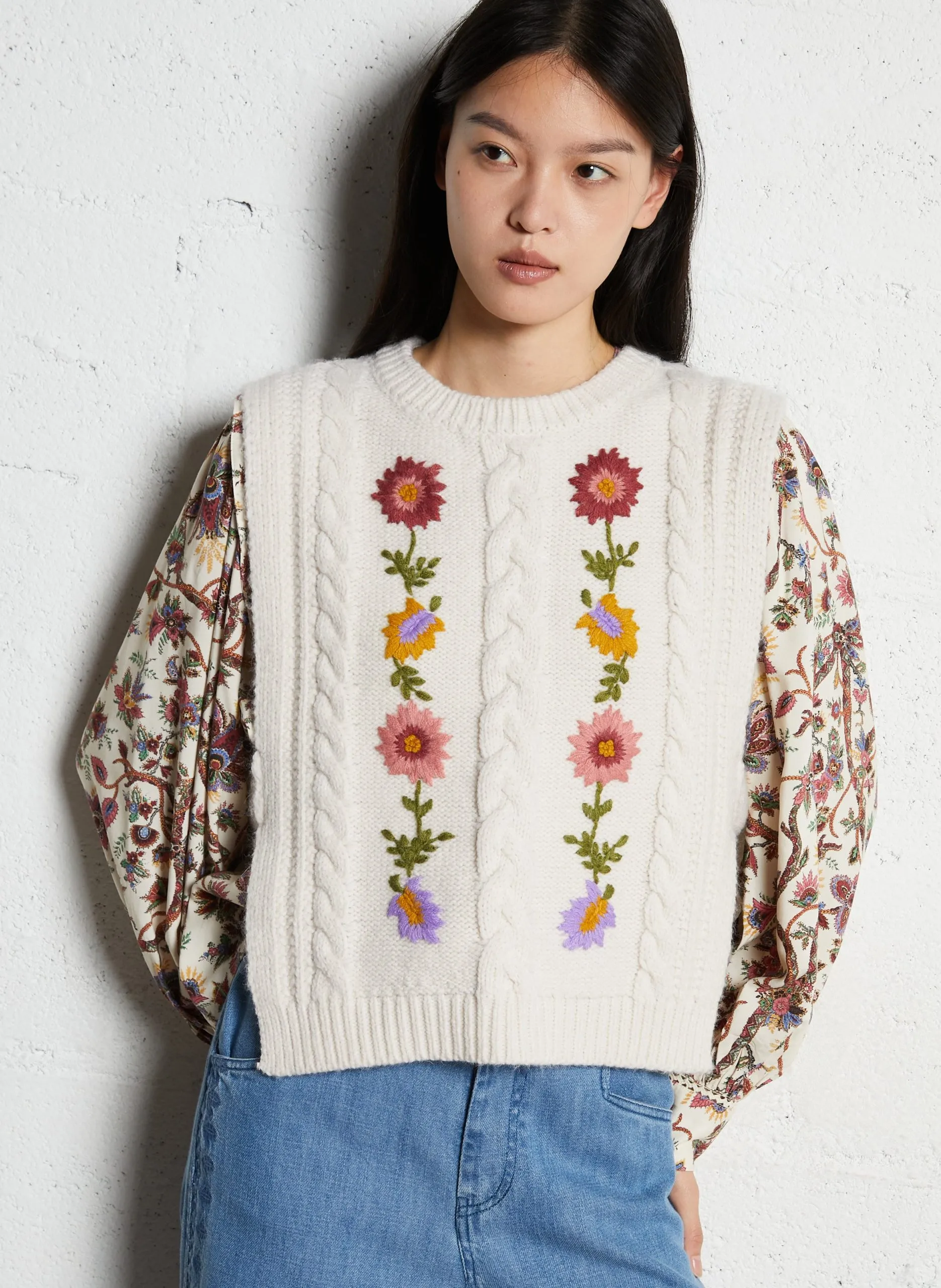 Kurzärmliger Pullover mit Rundhalsausschnitt Beige ADELA