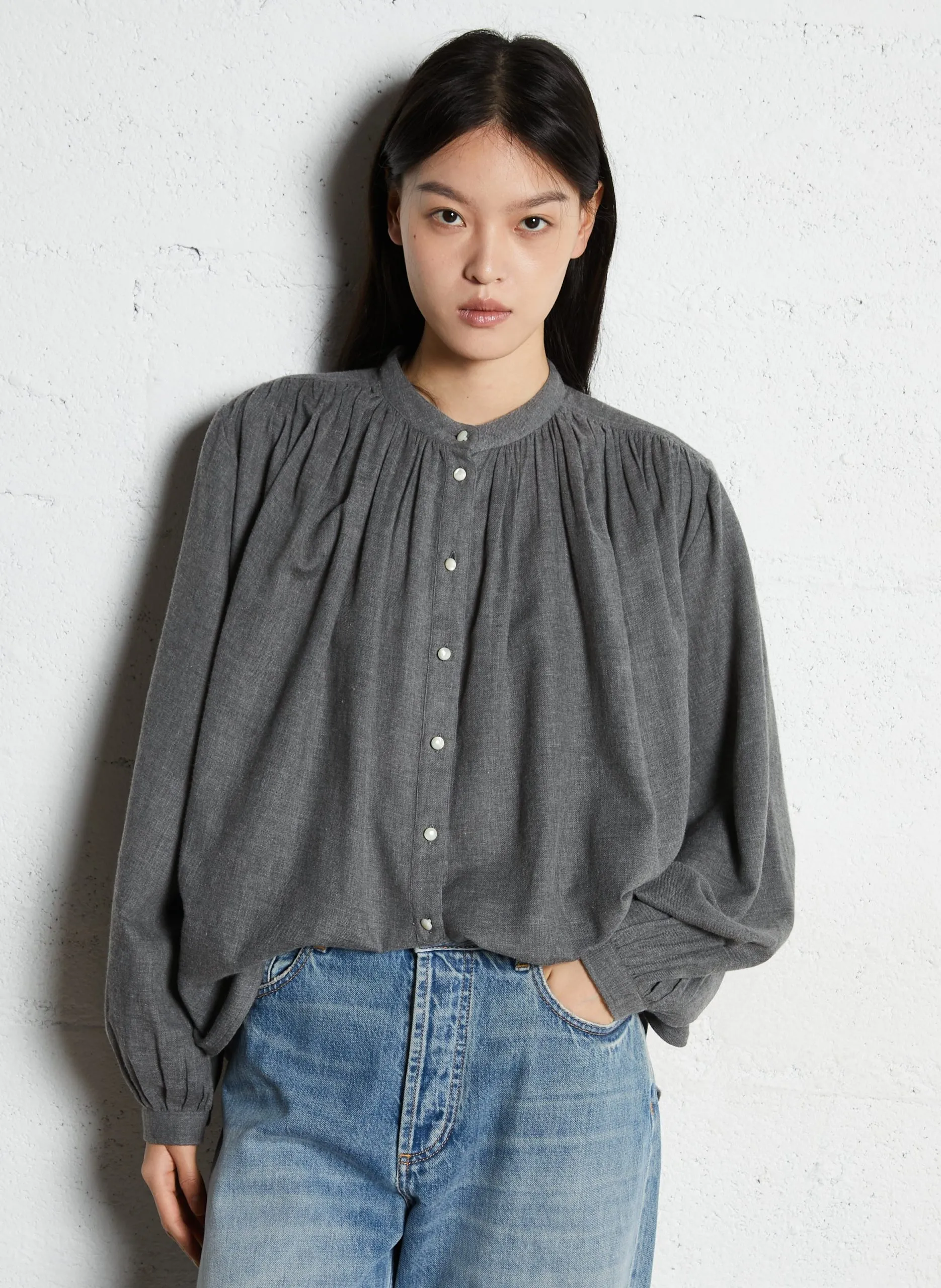 Kurzes Baumwollkleid mit Rundhalsausschnitt Grau POPPY