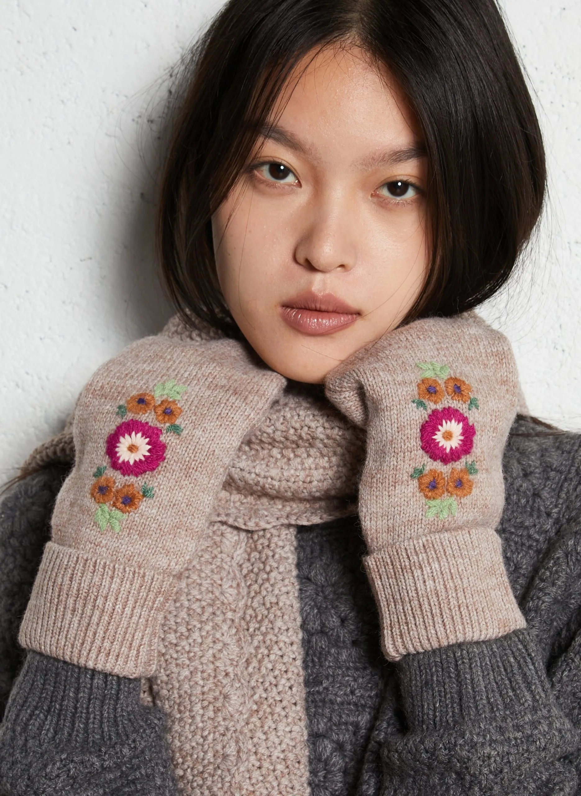 Bestickte Handschuhe Beige KENNA