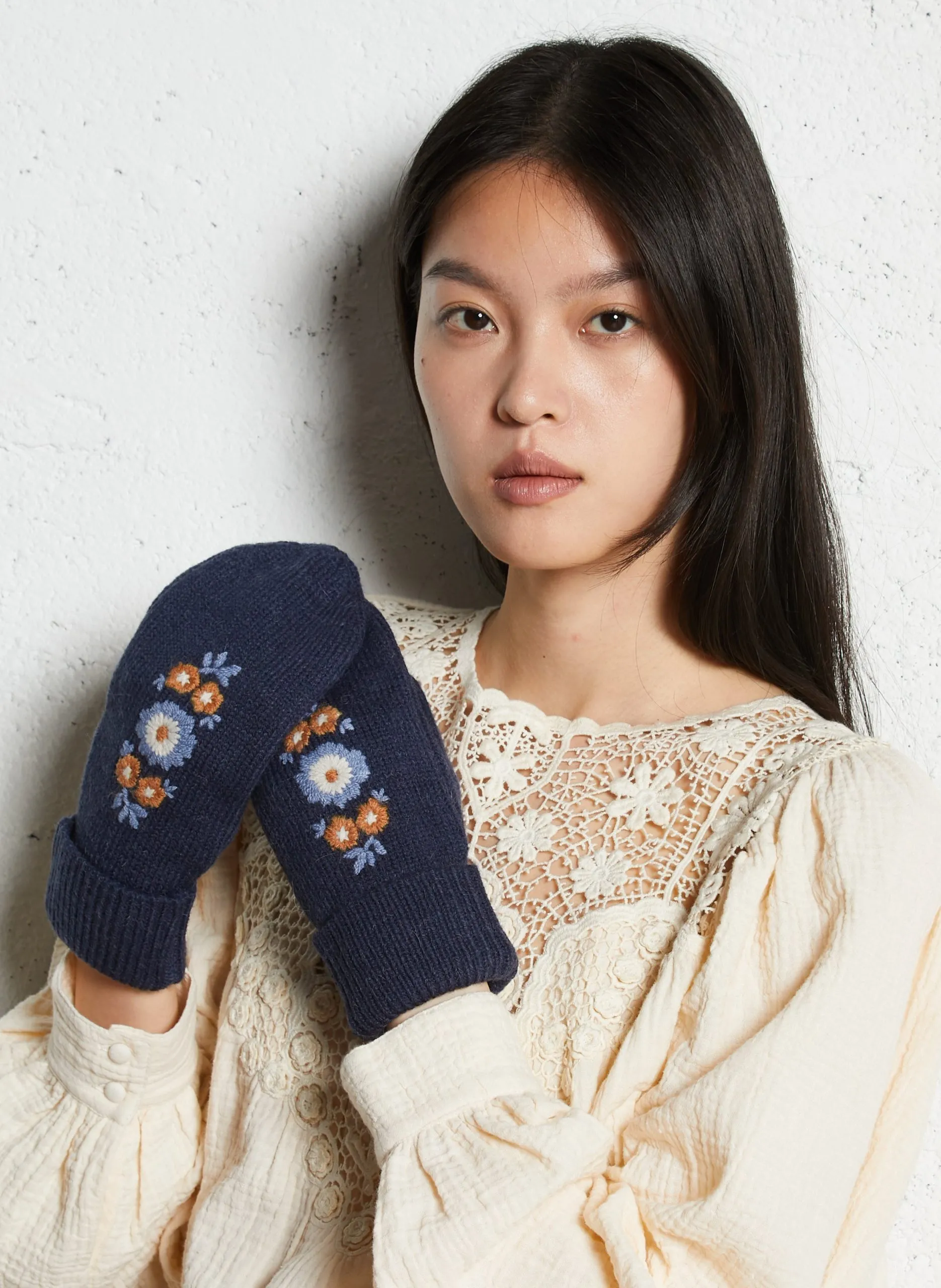 Bestickte Handschuhe Blau KENNA