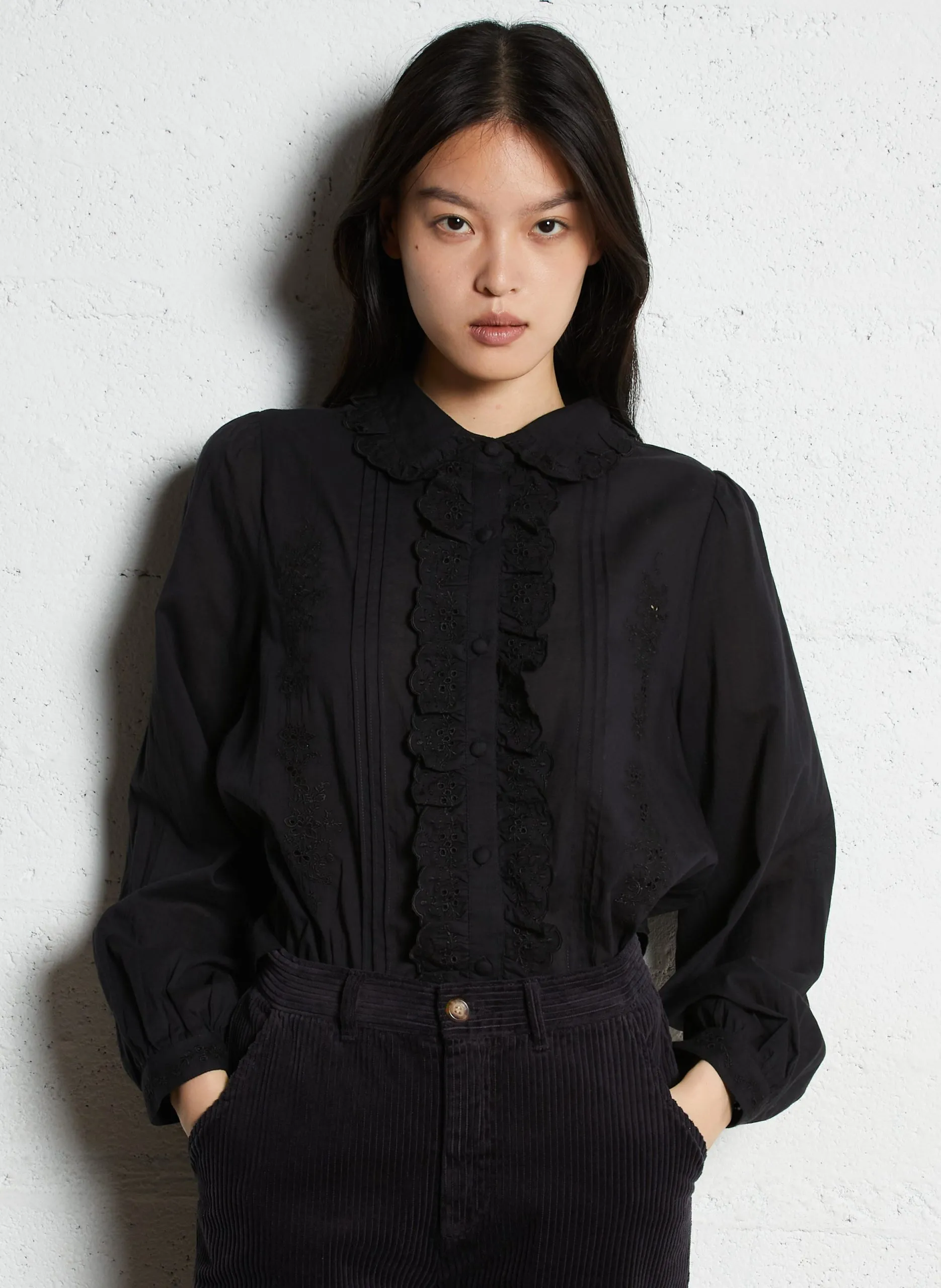 Blusenhemd mit Baumwoll-Peter-Pan-Kragen Schwarz CHARLINE