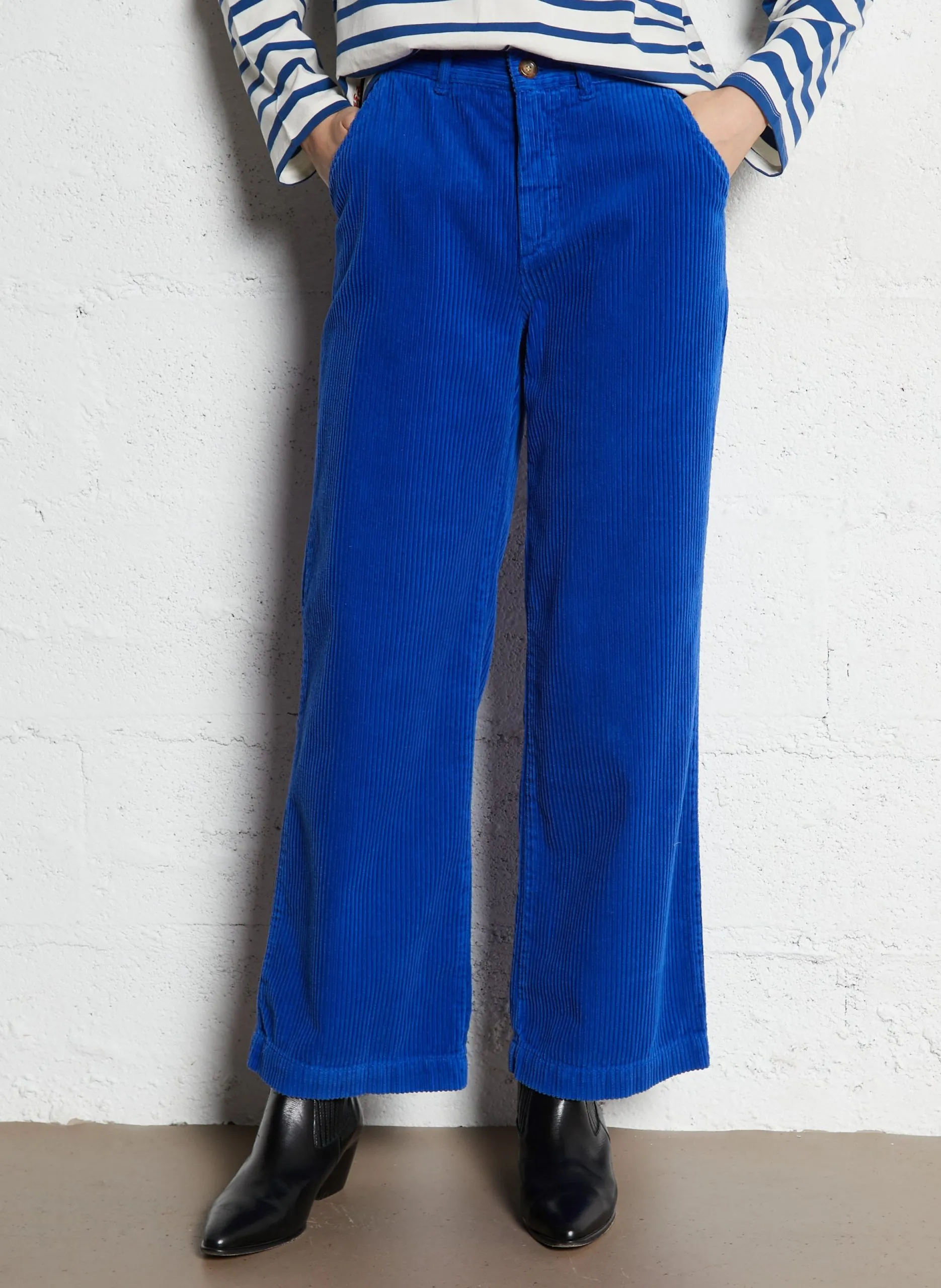 Cord-Hose - gerade geschnitten Blau CANELLE