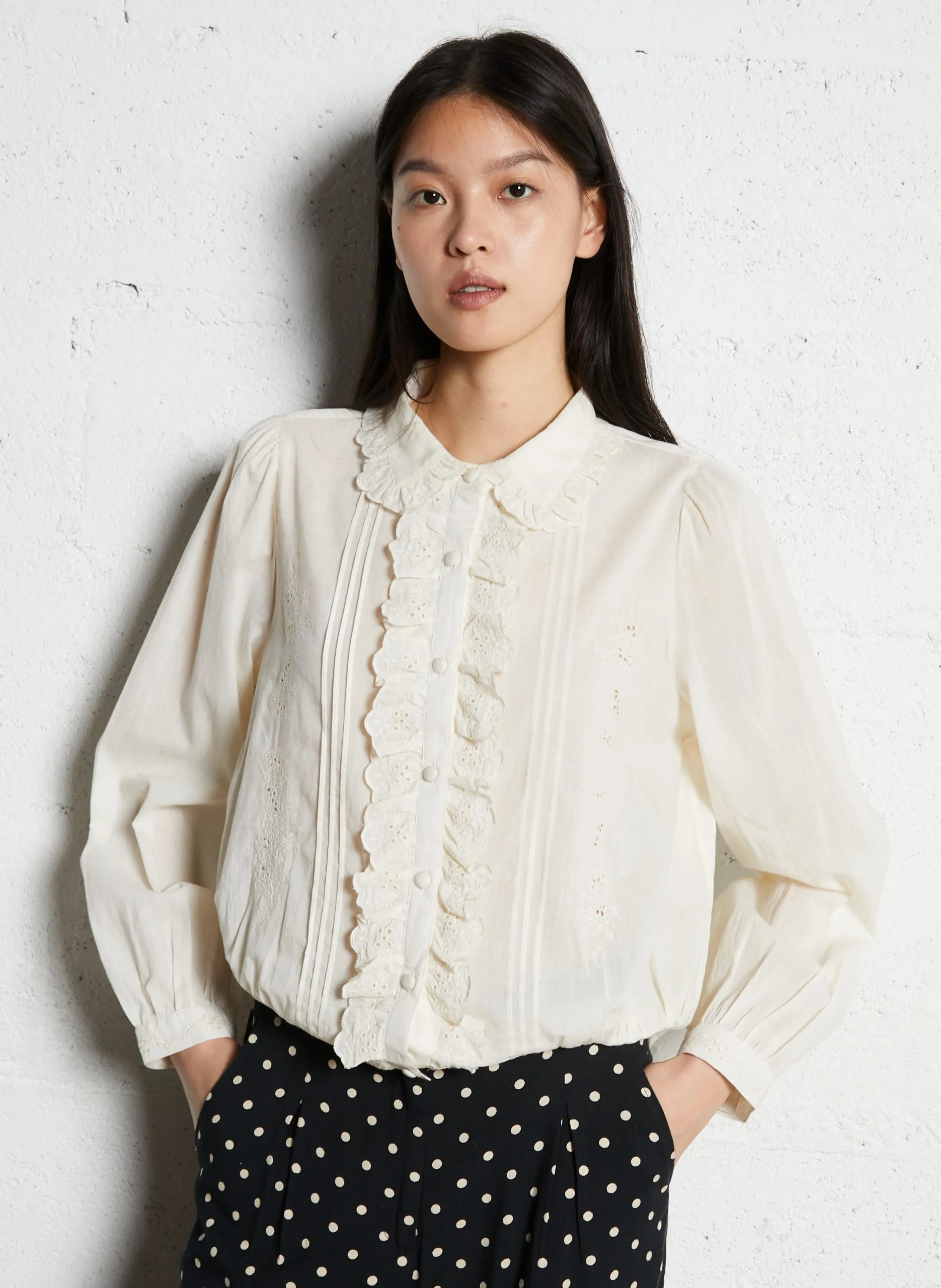 Blusenhemd mit Baumwoll-Peter-Pan-Kragen Beige CHARLINE