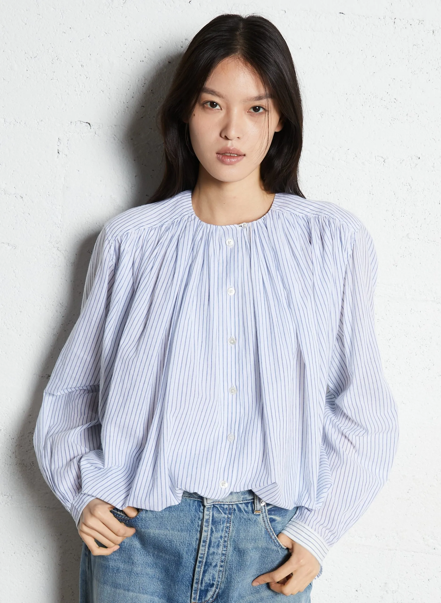 Kurzes Baumwollkleid mit Rundhalsausschnitt Blau CALUMET