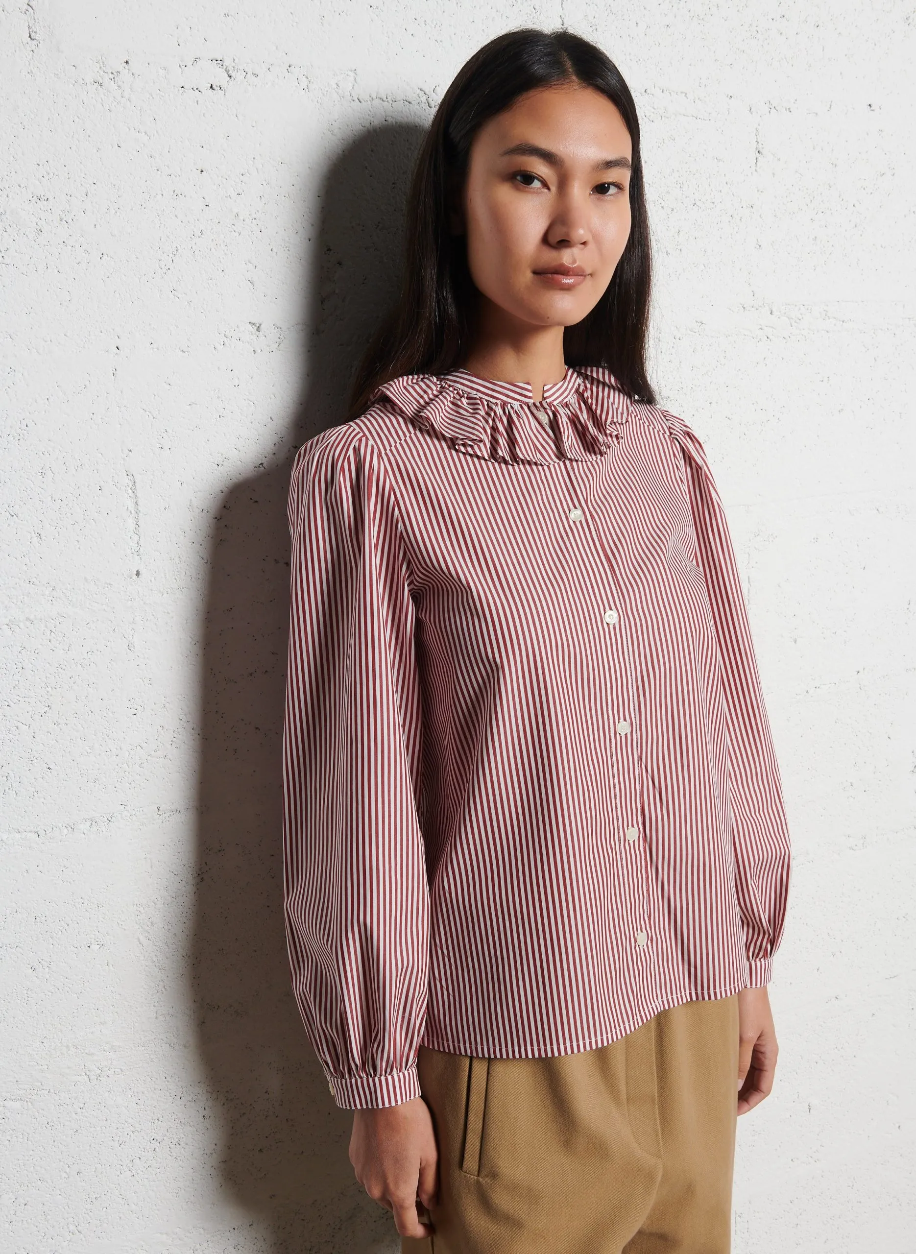 Gerade geschnittenes Hemd aus gestreifter Baumwolle Rot CELESTE