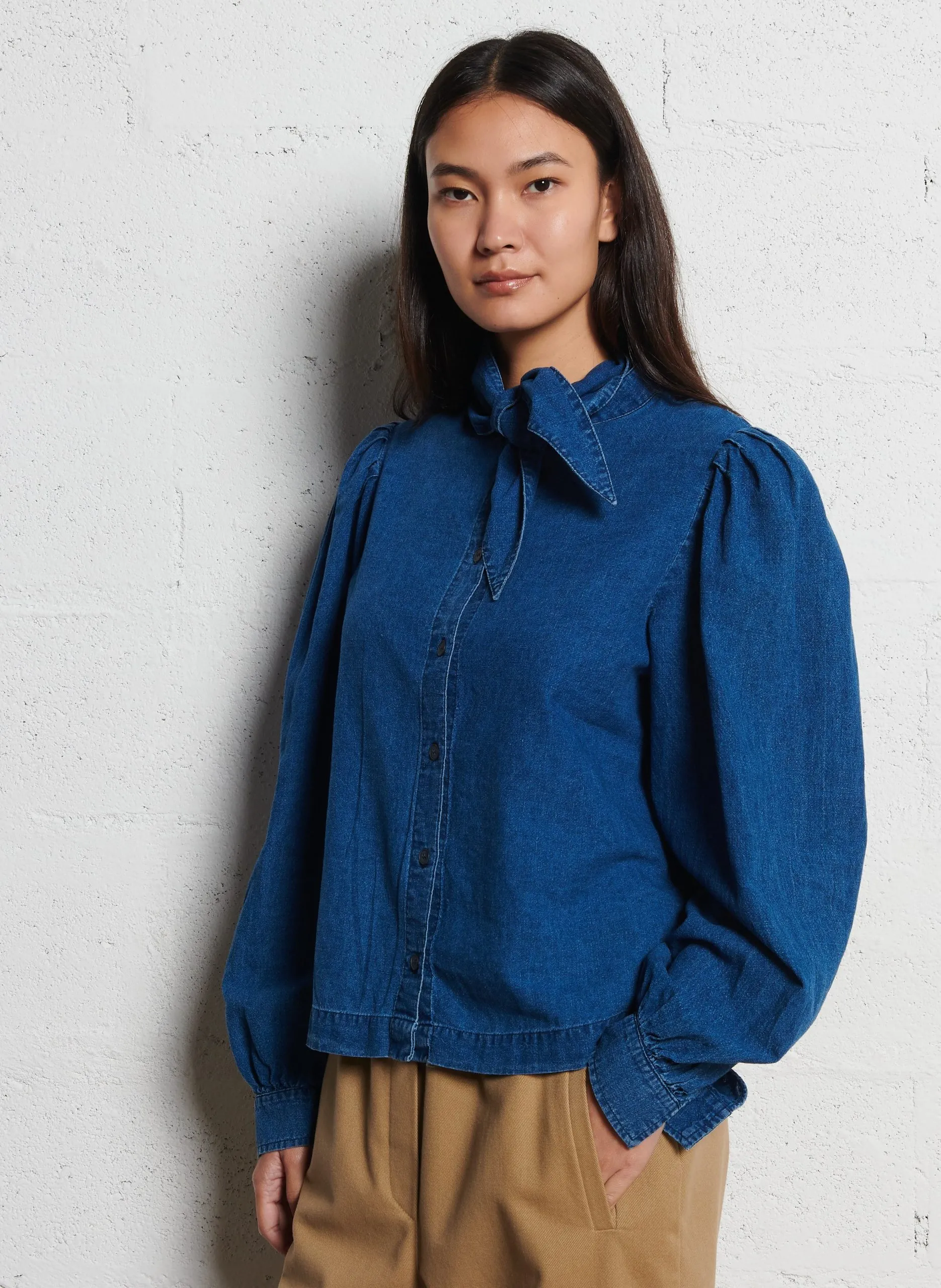 Gerade geschnittenes Hemd aus Leinen-Mix Blau NOUR