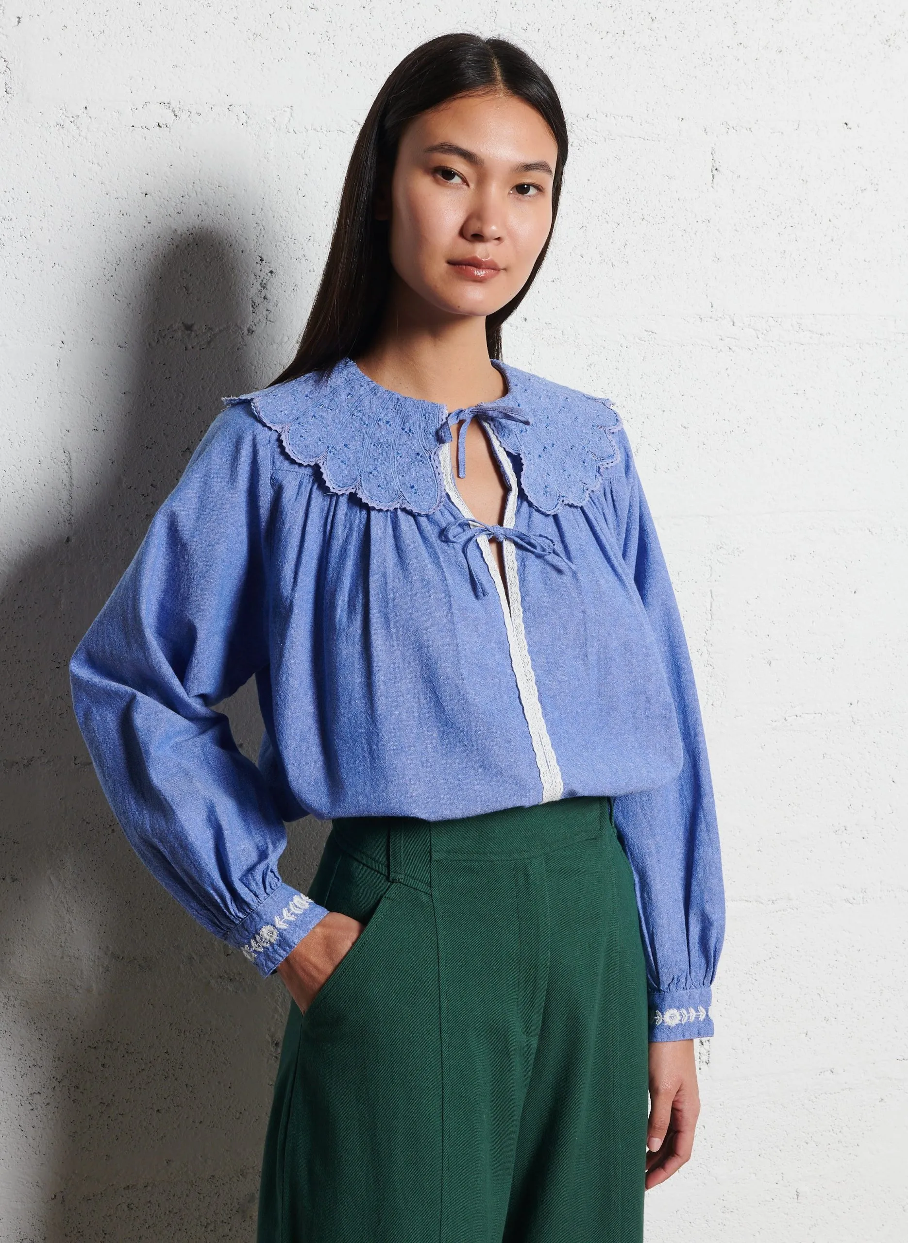 Bluse mit V-Ausschnitt aus Jeans Blau HYACIA