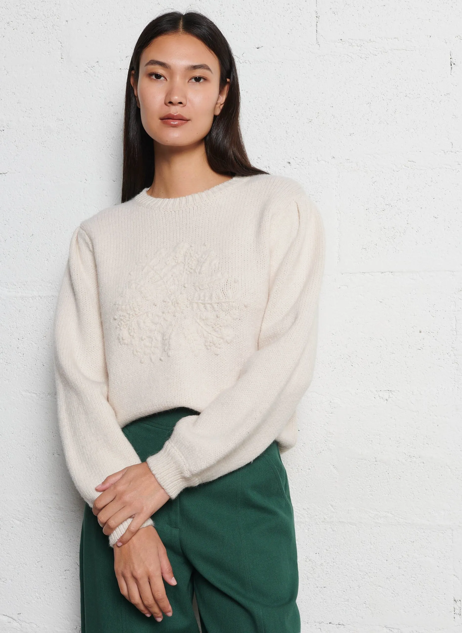 Kurzärmliger Pullover mit Rundhalsausschnitt Beige EMINE