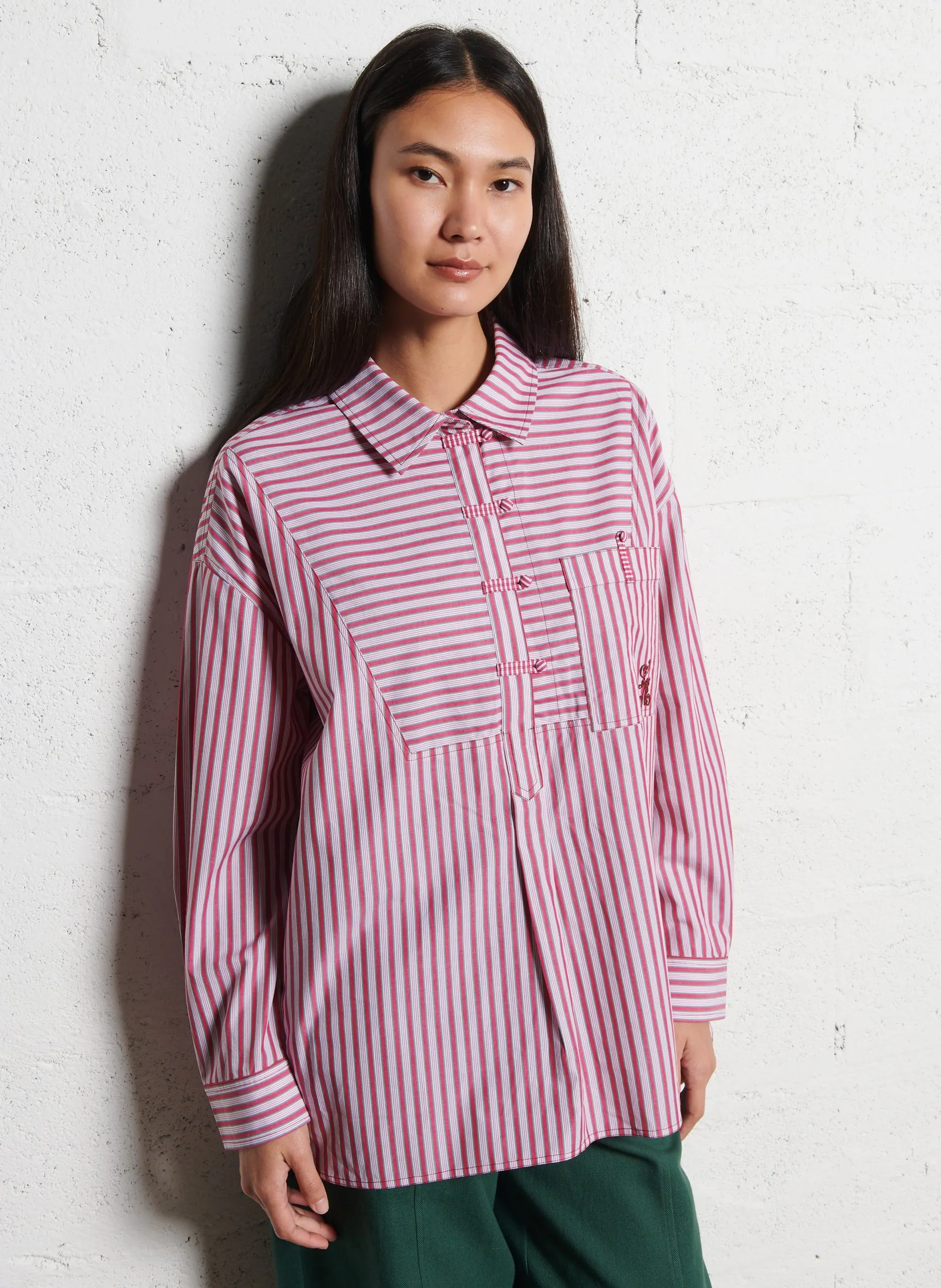 Oversize Bluse aus gestreifter Baumwolle Rosa TUNIC LISA