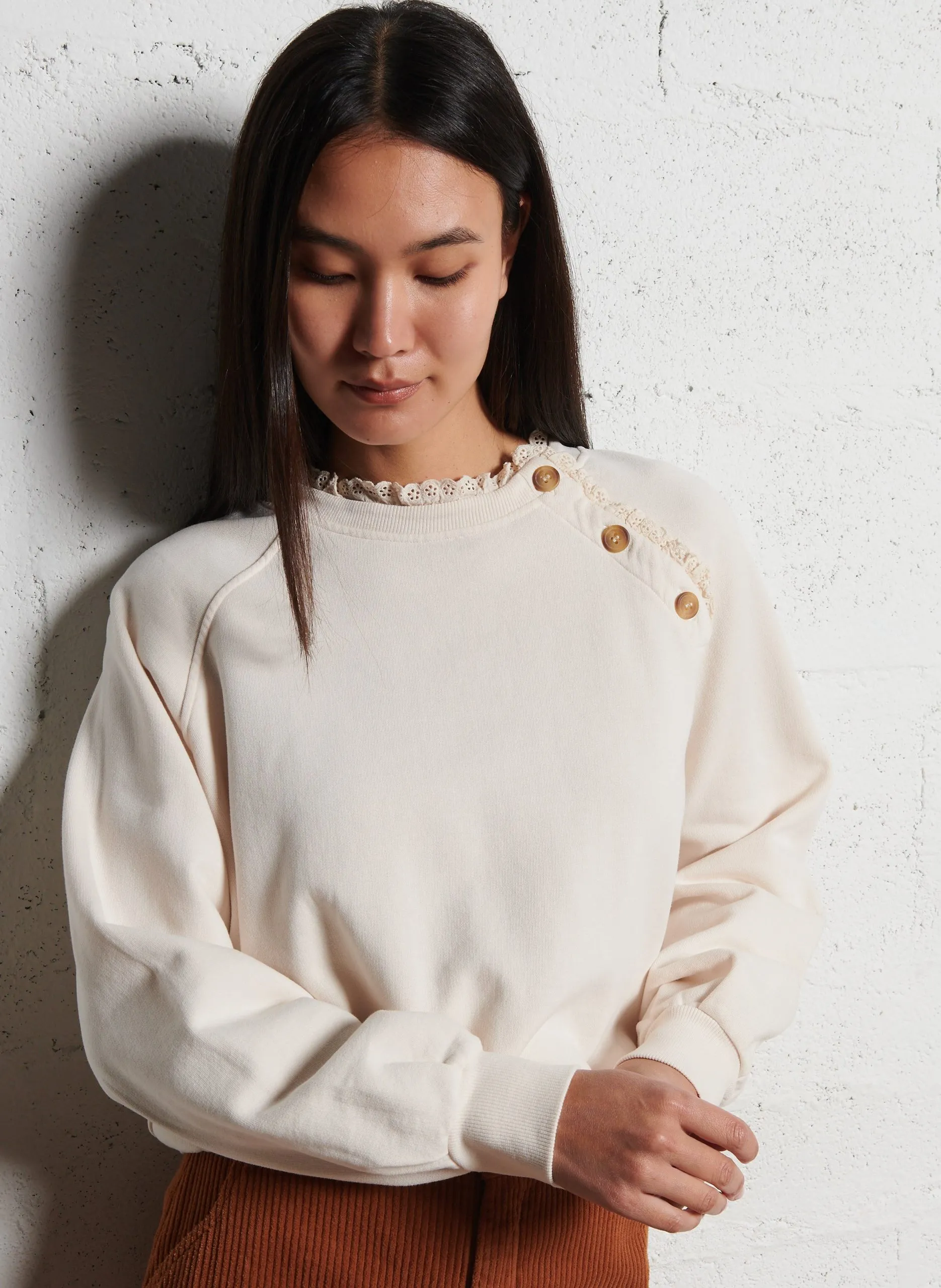 Rundhals-Sweatshirt aus Bio-Baumwolle Beige CHERRY