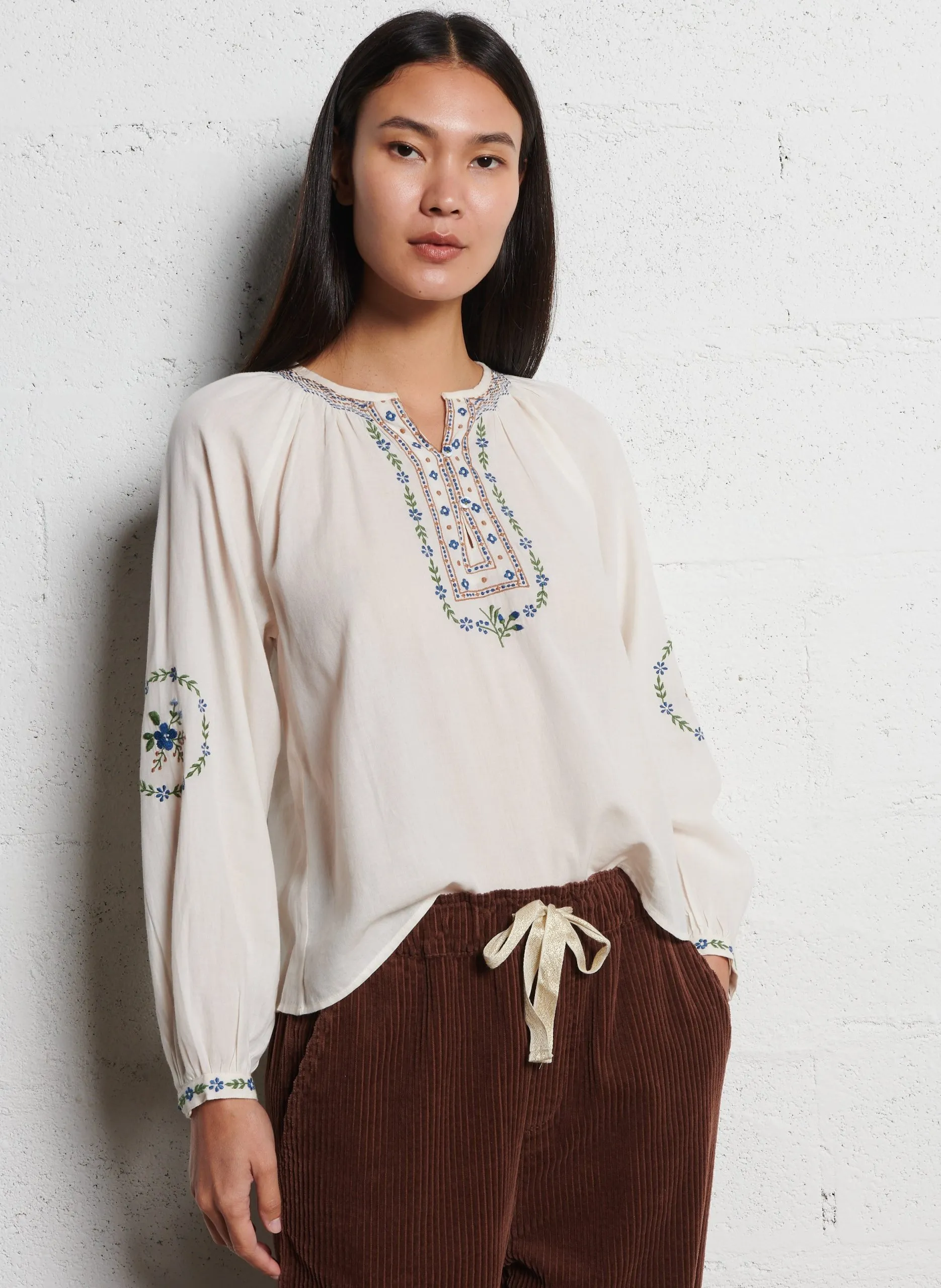 Henley-Bluse aus Baumwolle Beige CARIMA