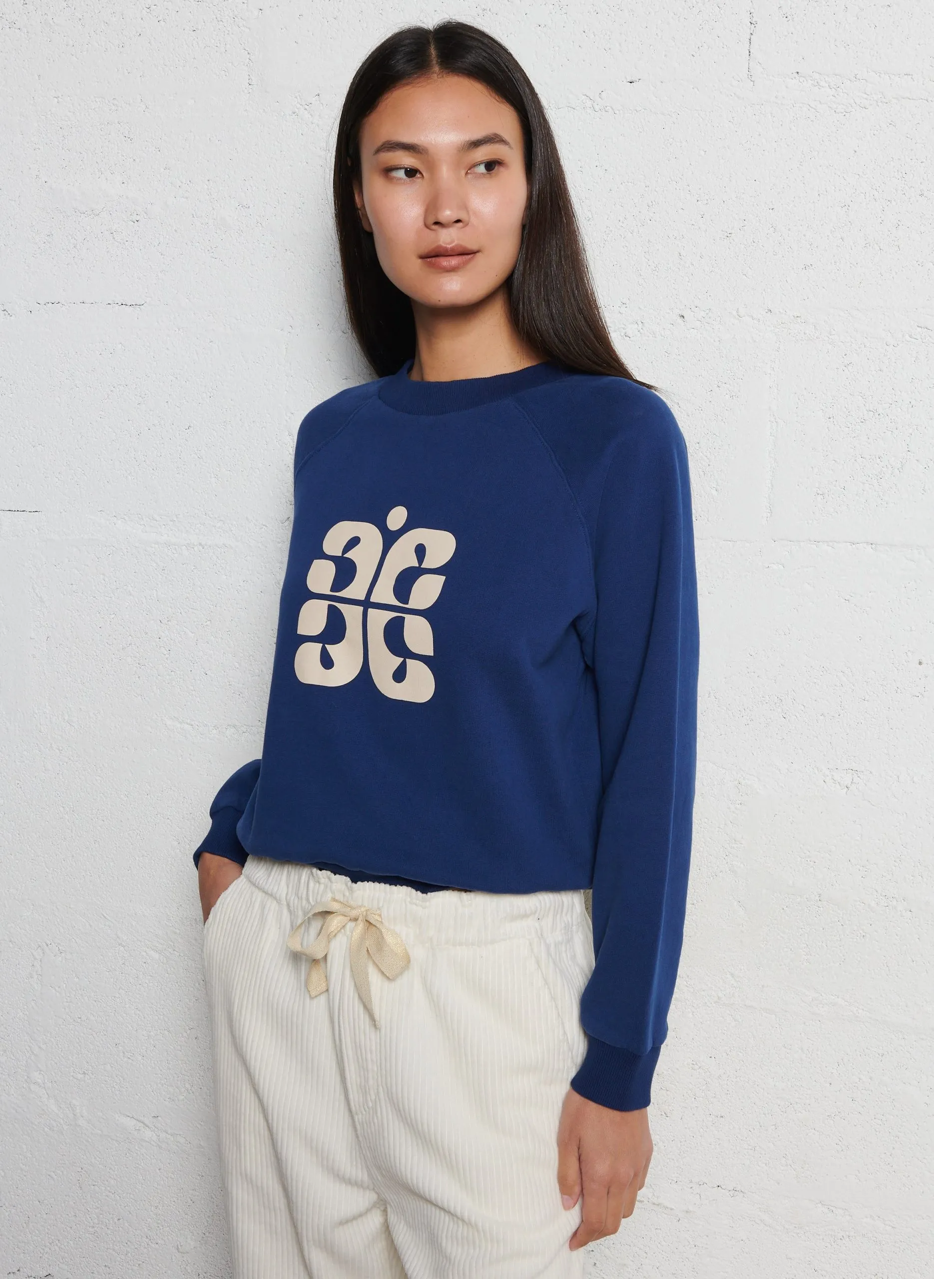 Rundhalsausschnitt Bio-Baumwoll-Boxy-Sweatshirt Blau CARL