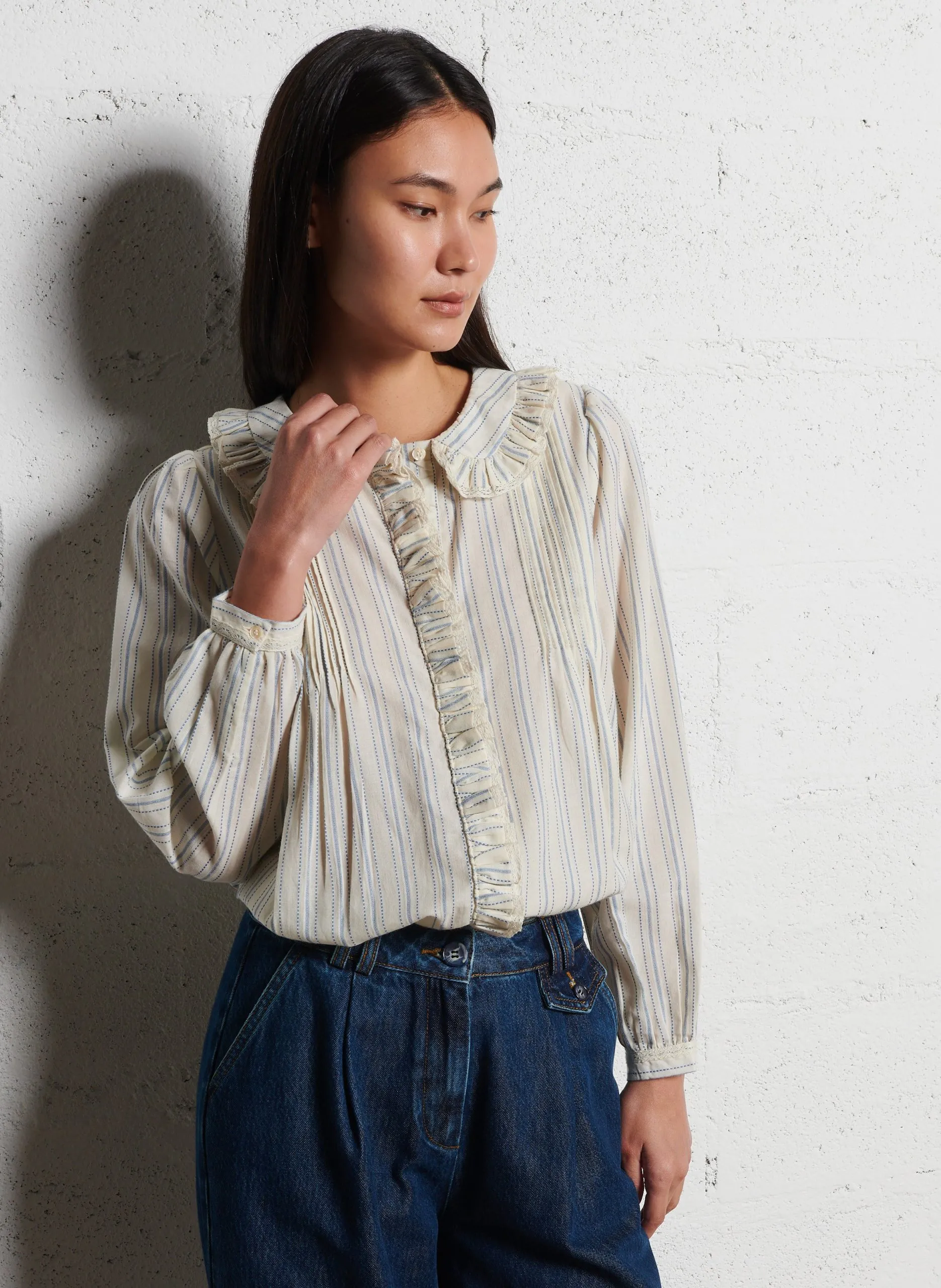 Baumwoll-Bluse mit Bubikragen Mehrfarbig CYRIELLE