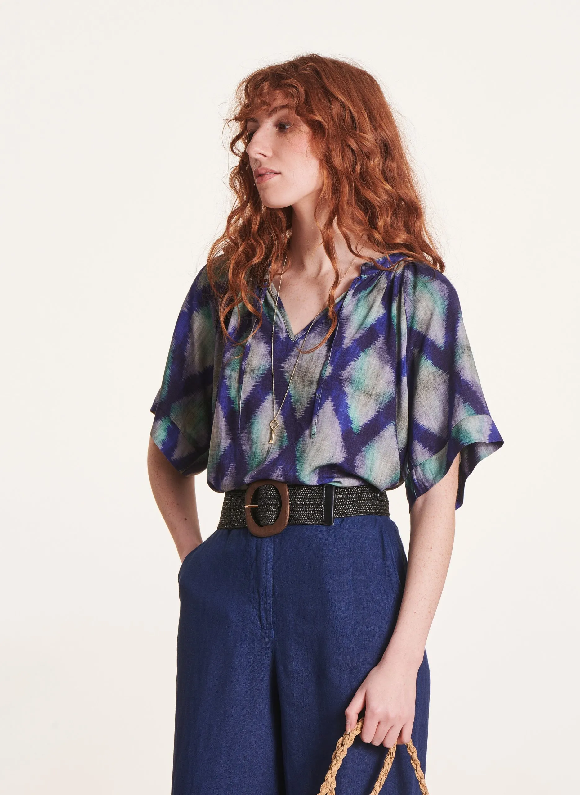 Bluse mit Henley-Ausschnitt Blau