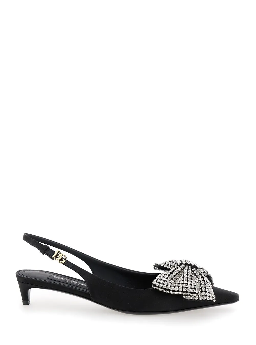 Schwarze Slingback Pumps mit Strass-Schleifen-Detail aus Seidenmischung Damen