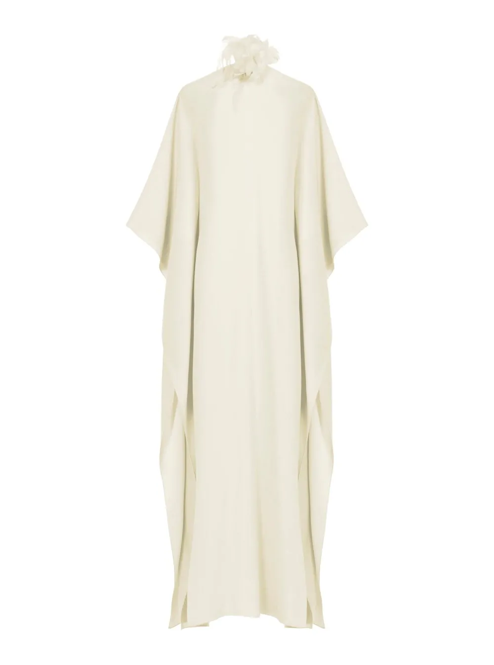 Weißer Kaftan "Sza Sza" mit Knotenverschluss hinten und Federdetail vorne aus Viskosemischung Damen