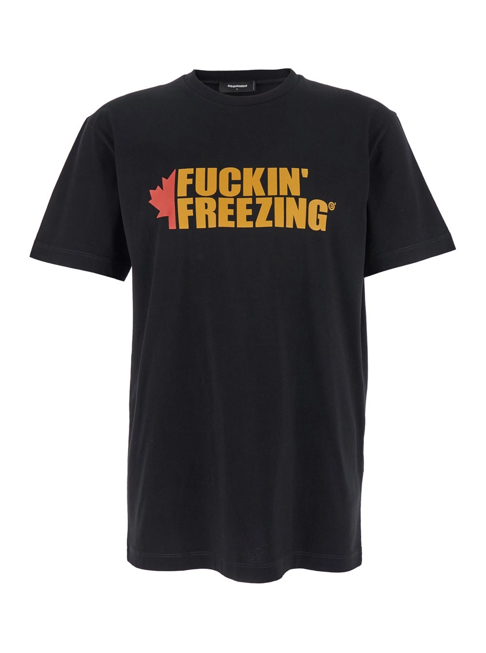 Schwarzes T-Shirt mit Rundhalsausschnitt, Druck vorne und Logo-Schriftzug hinten aus Baumwolle Herren