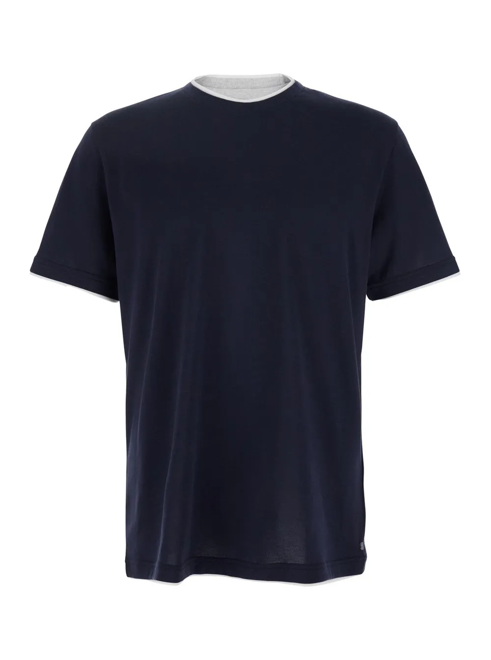 T-Shirt für Herren aus Baumwolle in Schwarz mit Rundhalsausschnitt und mehrlagigem Kragen